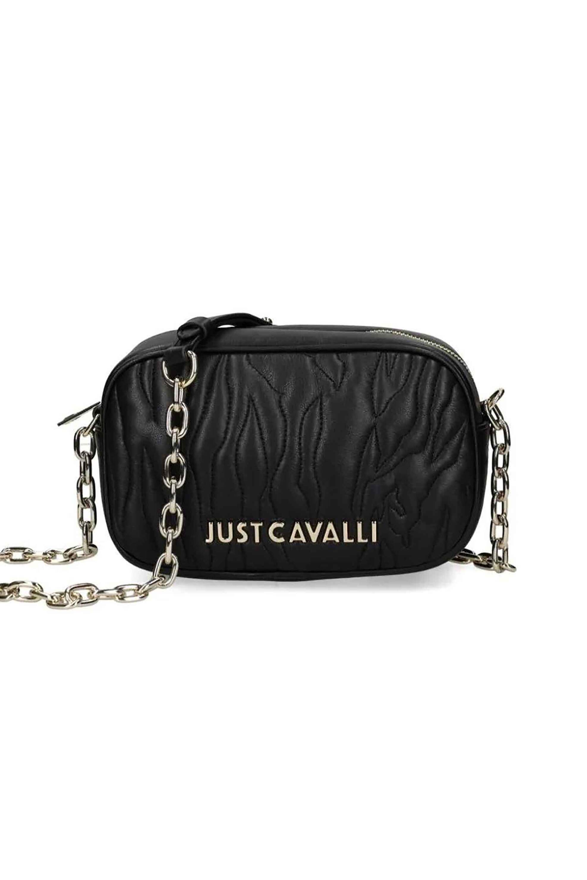  Just Cavalli γυναικεία τσάντα crossbody καπιτονέ με μεταλλικό λογότυπο και σλυσίδα ώμου - 77RA4BE1ZSB23 Μαύρο 2025