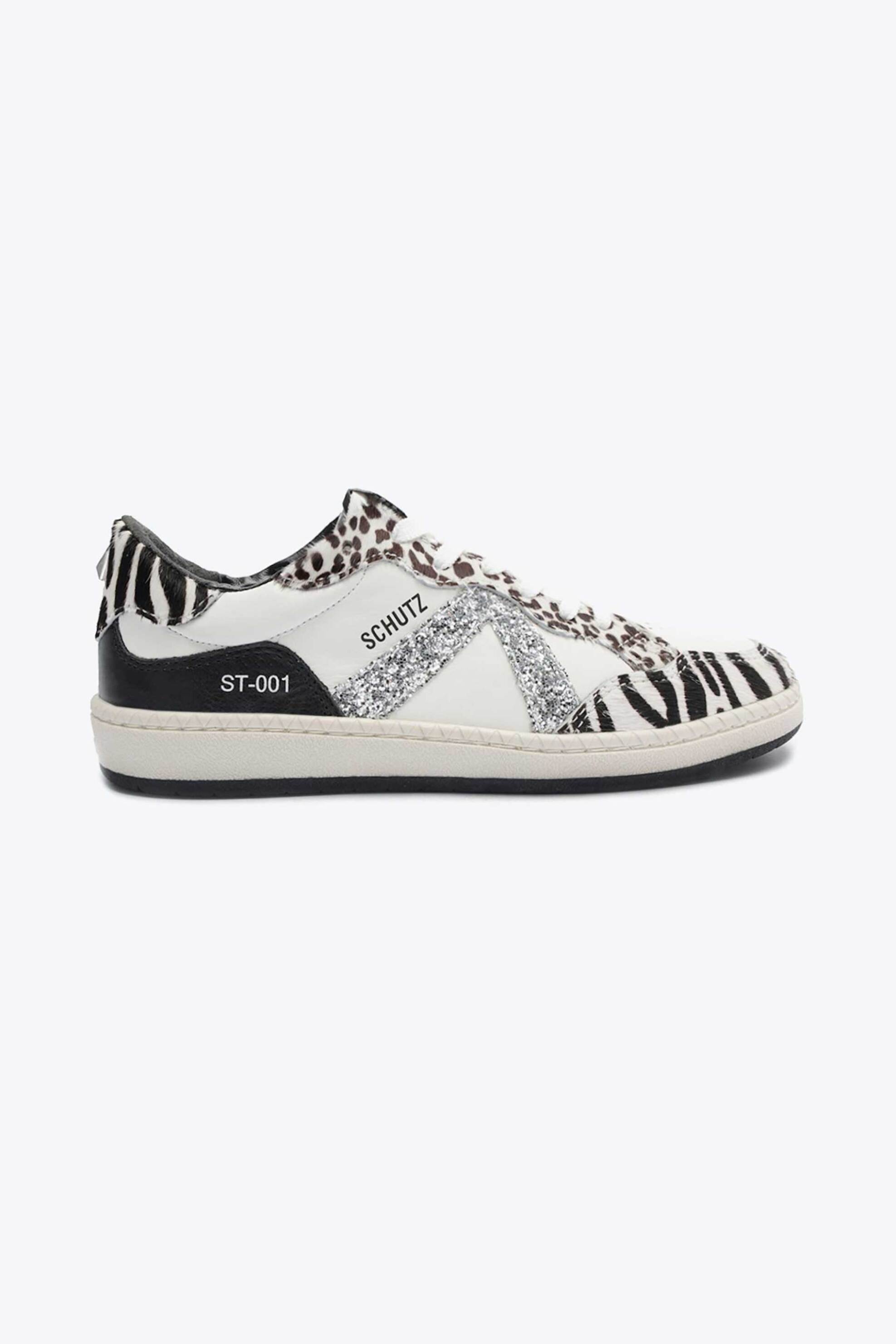  Schutz γυναικεία δερμάτινα sneakers με zebra print και glitter - S2185300010017 Λευκό 2025