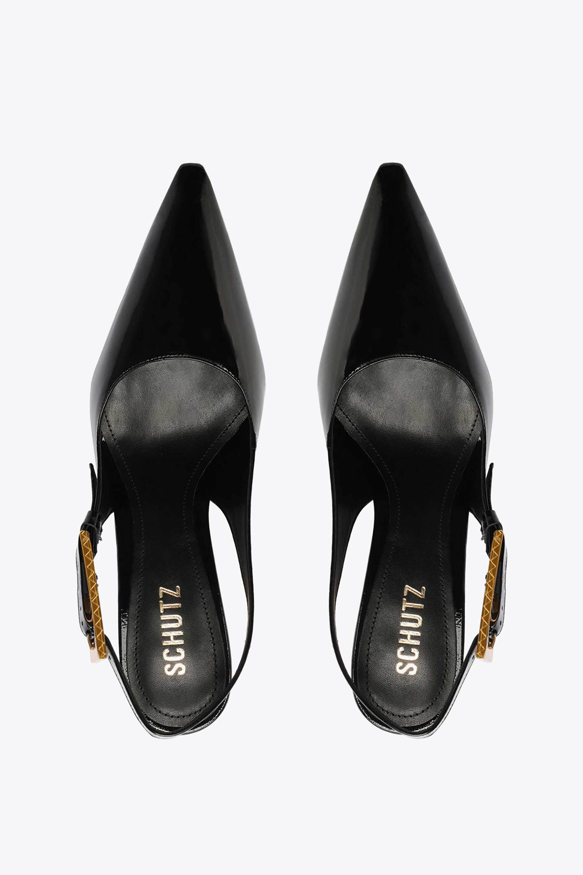 Schutz γυναικείες δερμάτινες γόβες slingback λουστρίνι με χρυσό τακούνι - S2199700010001 Μαύρο φωτογραφία