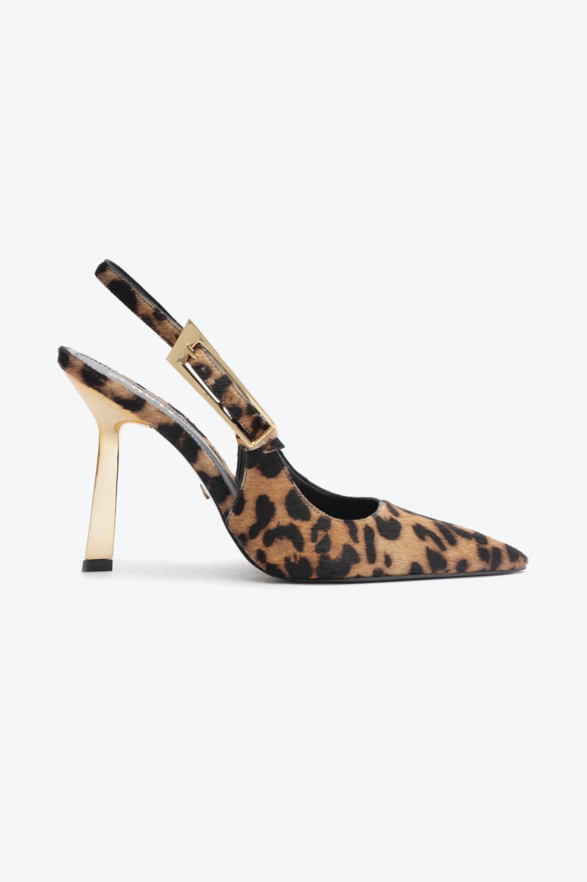  Schutz γυναικείες δερμάτινες γόβες slingback με animal print και χρυσό τακούνι - S2199700040001 Καφέ 2025