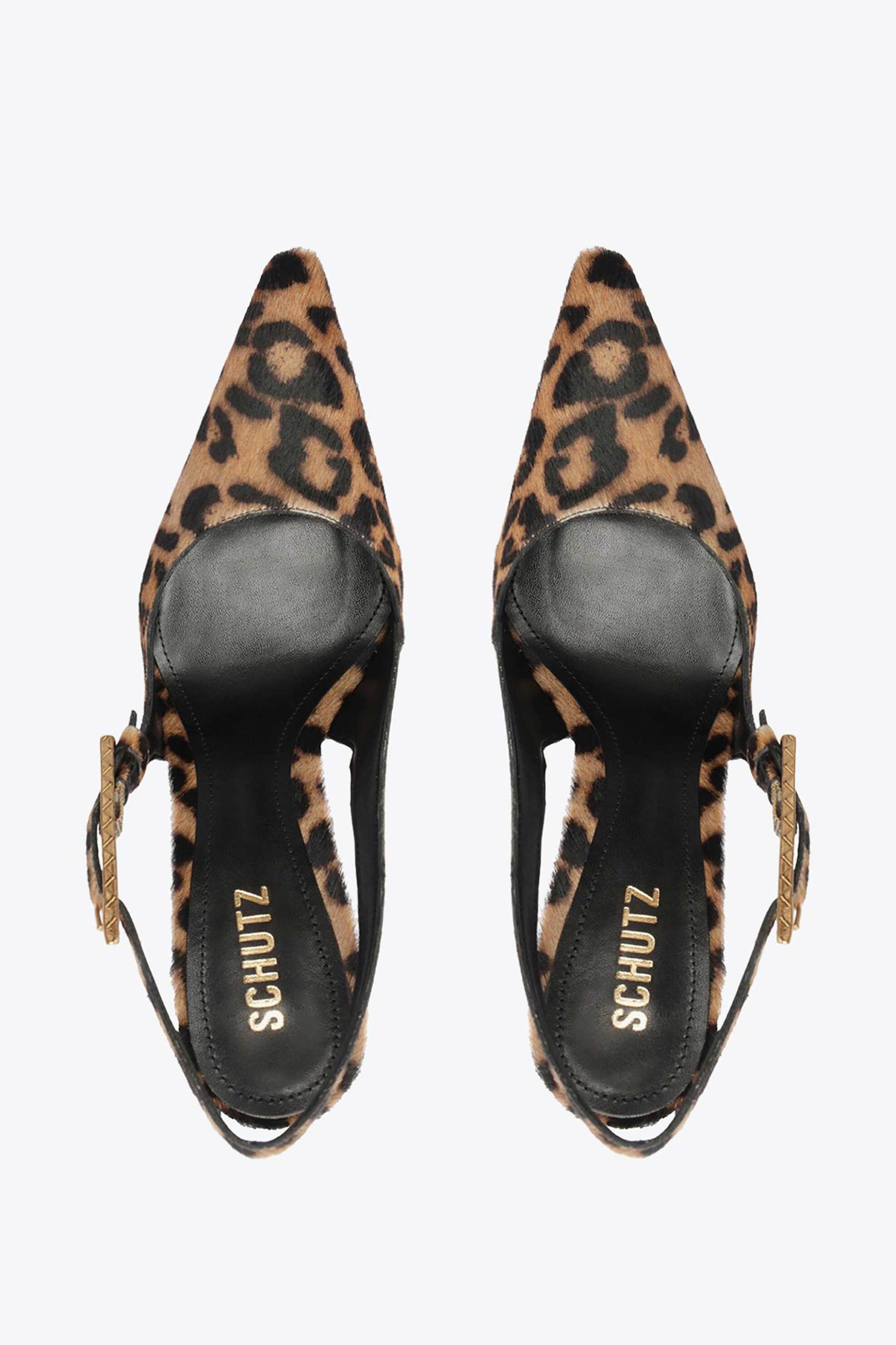 Schutz γυναικείες δερμάτινες γόβες slingback με animal print και χρυσό τακούνι - S2199700040001 Καφέ φωτογραφία