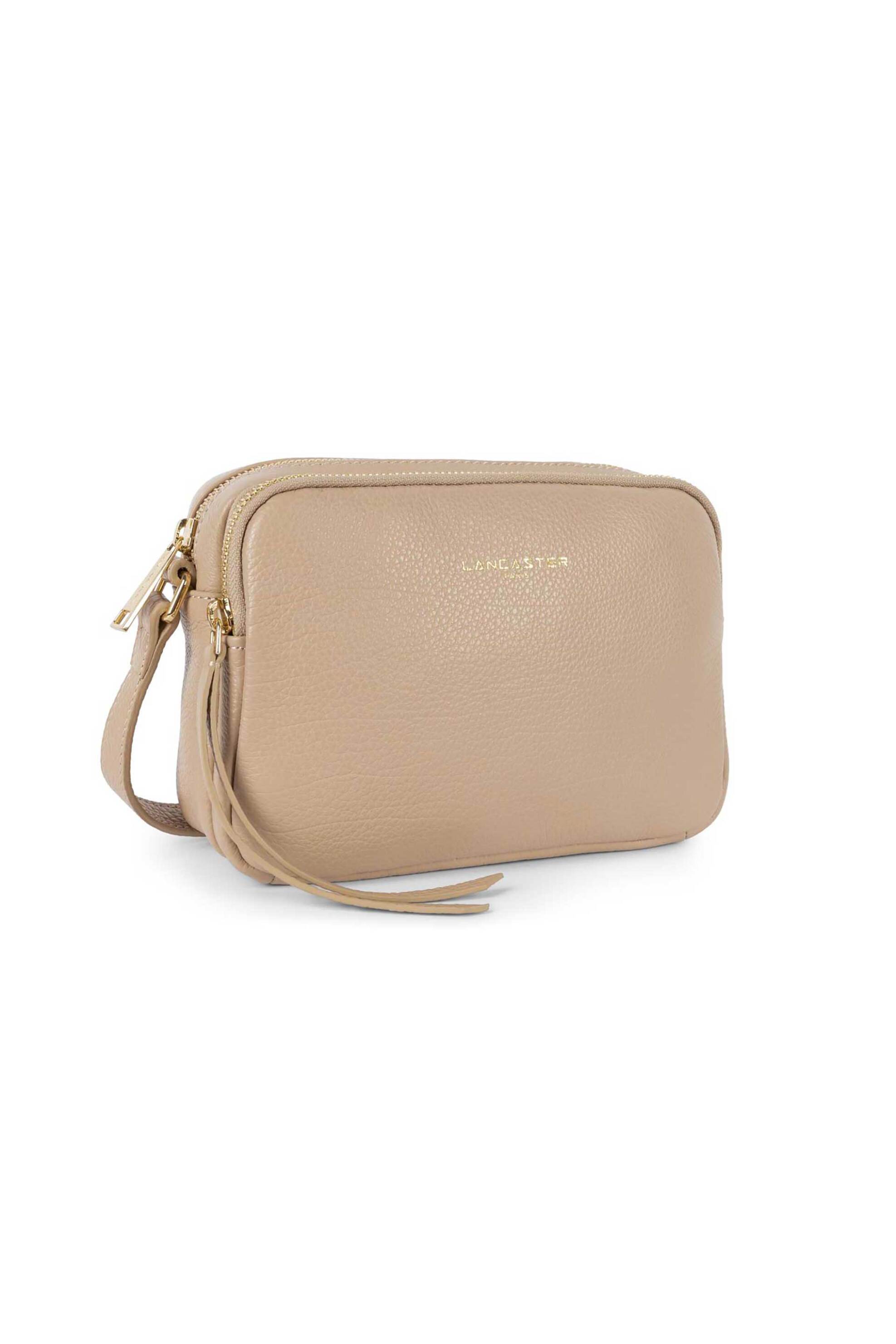 Lancaster γυναικεία δερμάτινη τσάντα crossbody μονόχρωμη με σταμπωτό λογότυπο "Dune Petit Trotteur" - 529-20 Μπεζ φωτογραφία