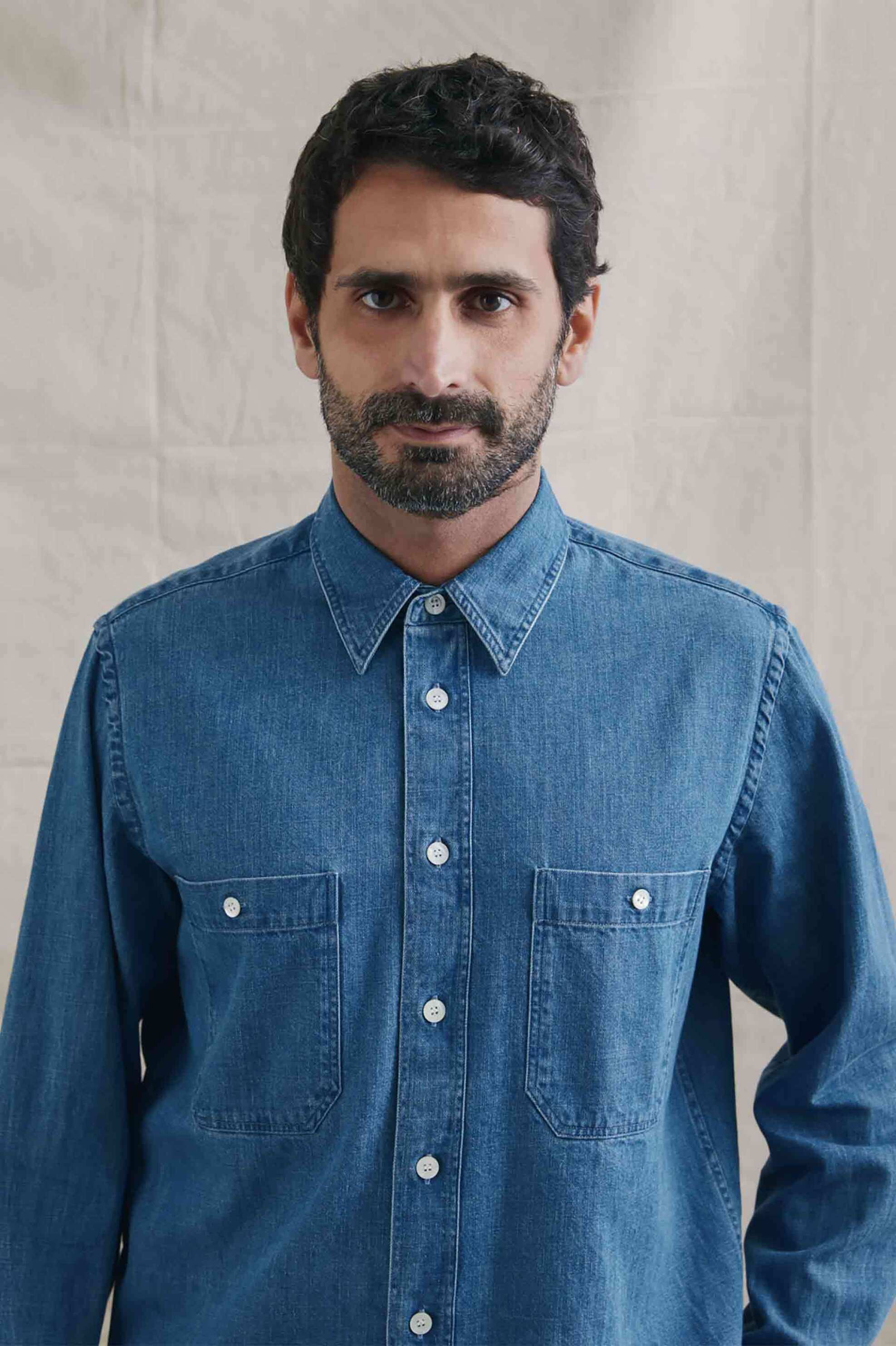 LA PAZ La Paz ανδρικό denim πουκάμισο με τσέπες - AW24014198017 Denim Blue