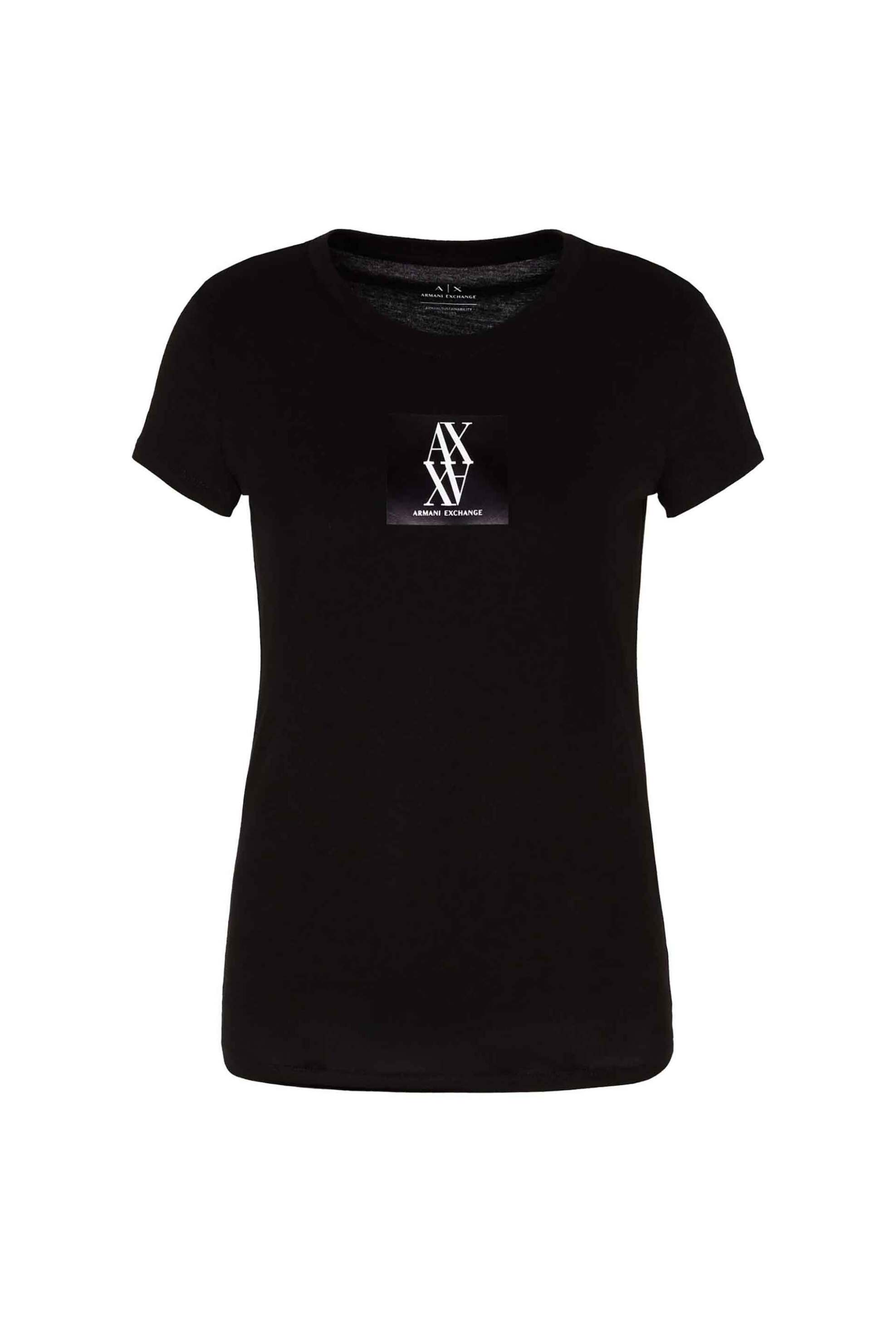  Armani Exchange γυναικείο T-shirt μονόχρωμο με logo print - 6DYT03YJ3RZ Μαύρο 2025