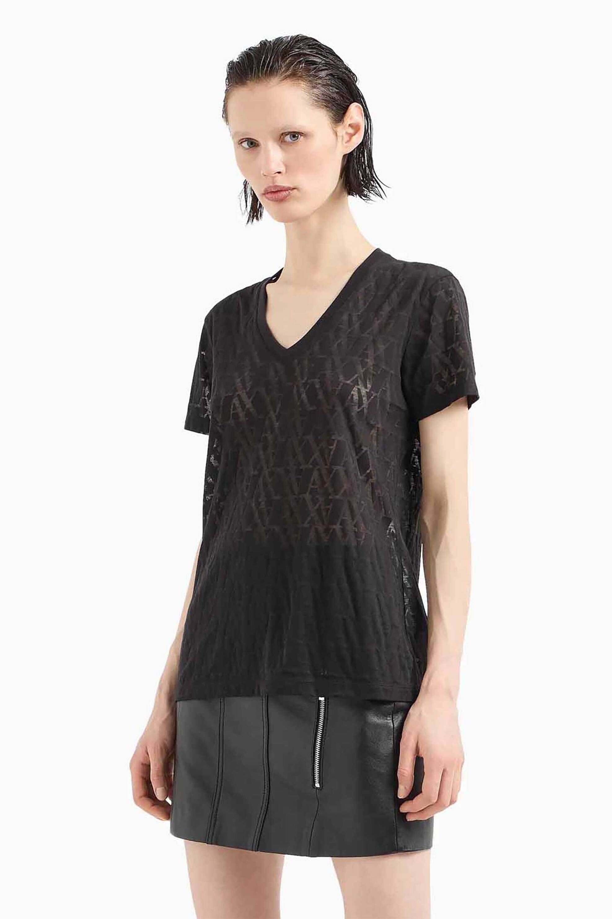  Armani Exchange γυναικείο T-shirt see-through με all-over mongram print Regular Fit - 6DYT09YJ8XZ Μαύρο 2025