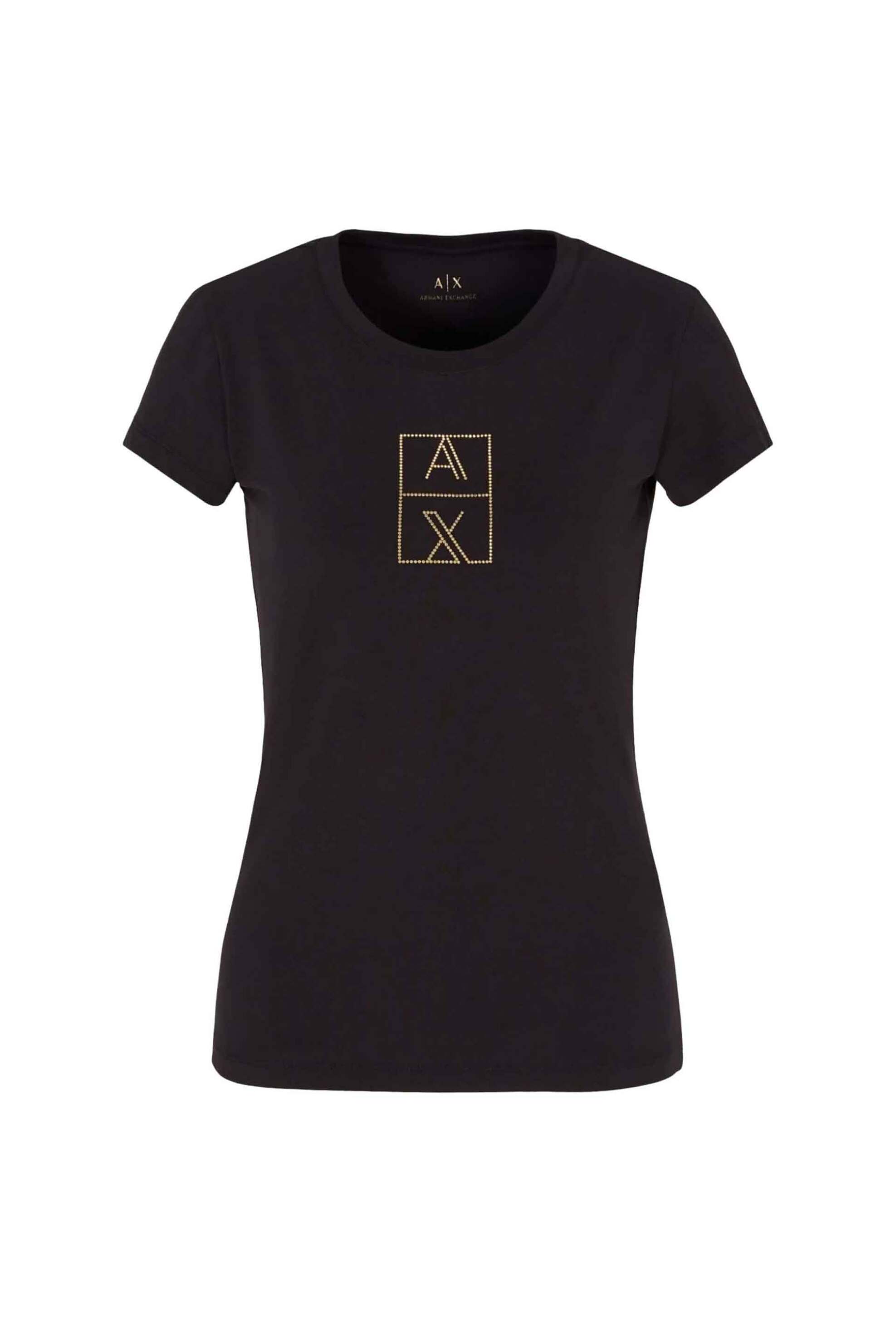  Armani Exchange γυναικείο T-shirt με λογότυπο με στρας - 6DYT35YJCTZ Μαύρο 2025