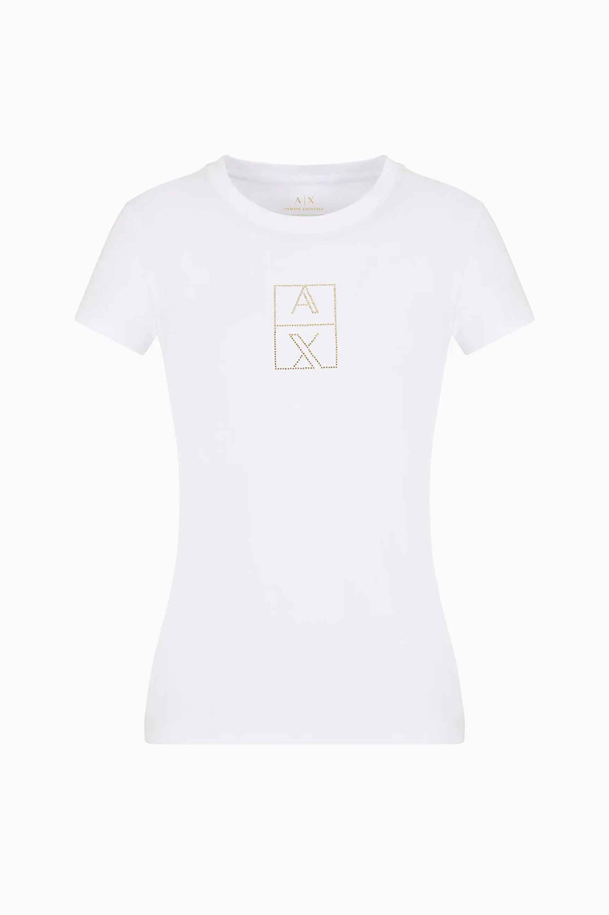  Armani Exchange γυναικείο T-shirt με λογότυπο με στρας - 6DYT35YJCTZ Λευκό 2025