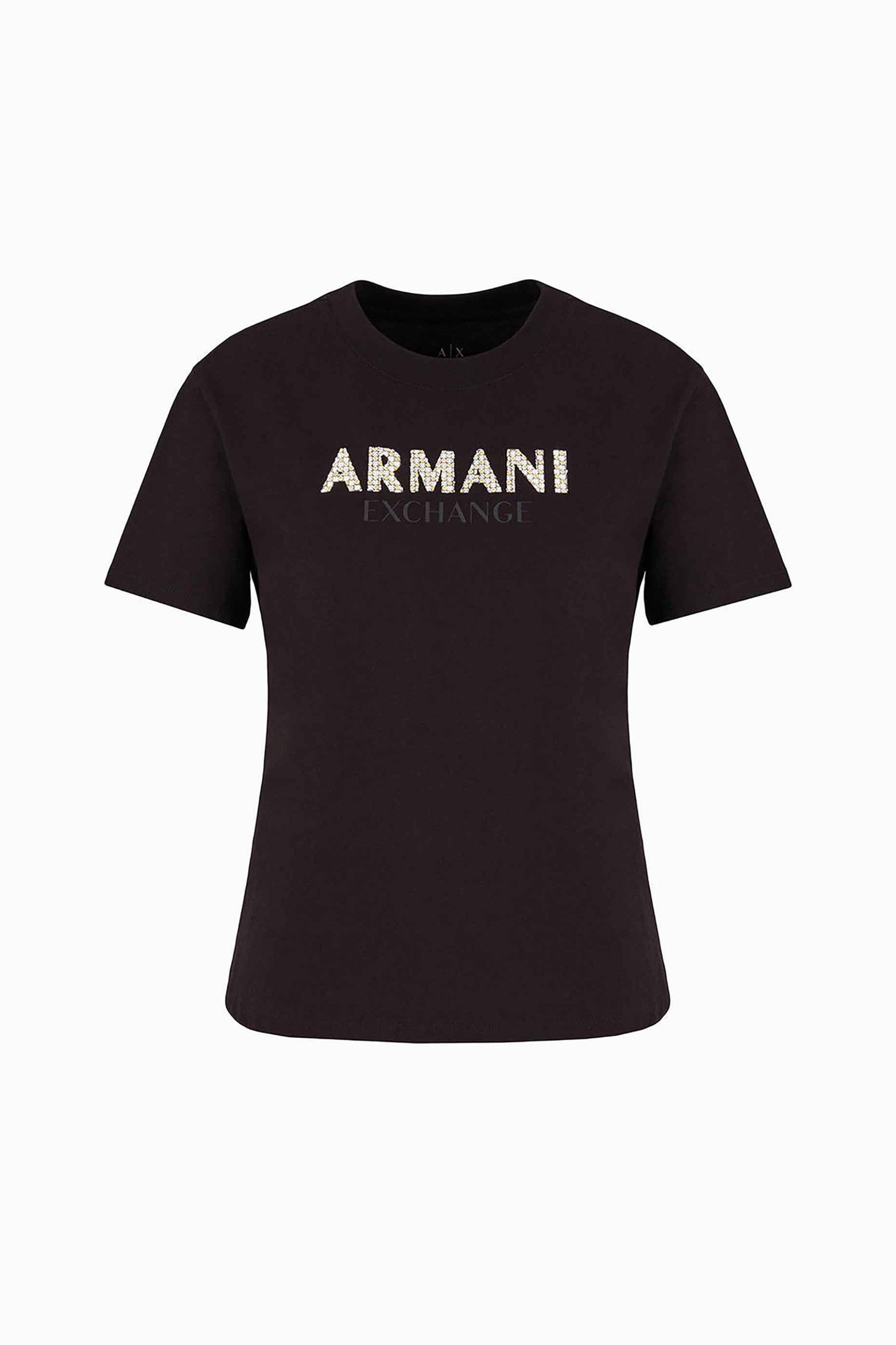  Armani Exchange γυναικείο T-shirt με λογότυπο με παγιέτα - 6DYT36YJ7VZ Μαύρο 2025