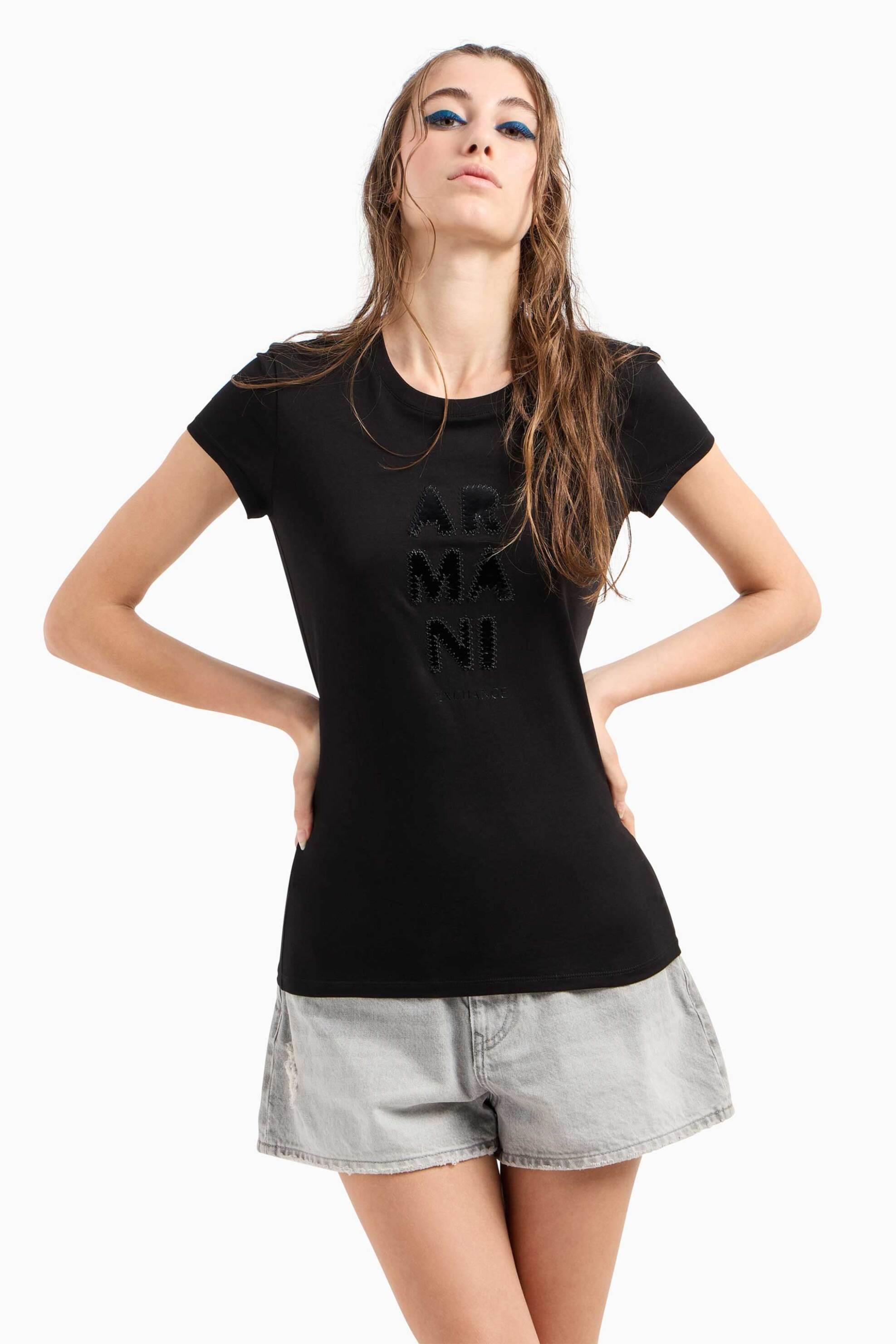  Armani Exchange γυναικείο T-shirt με κεντημένο λογότυπο - 6DYT39YJ3RZ Μαύρο 2025