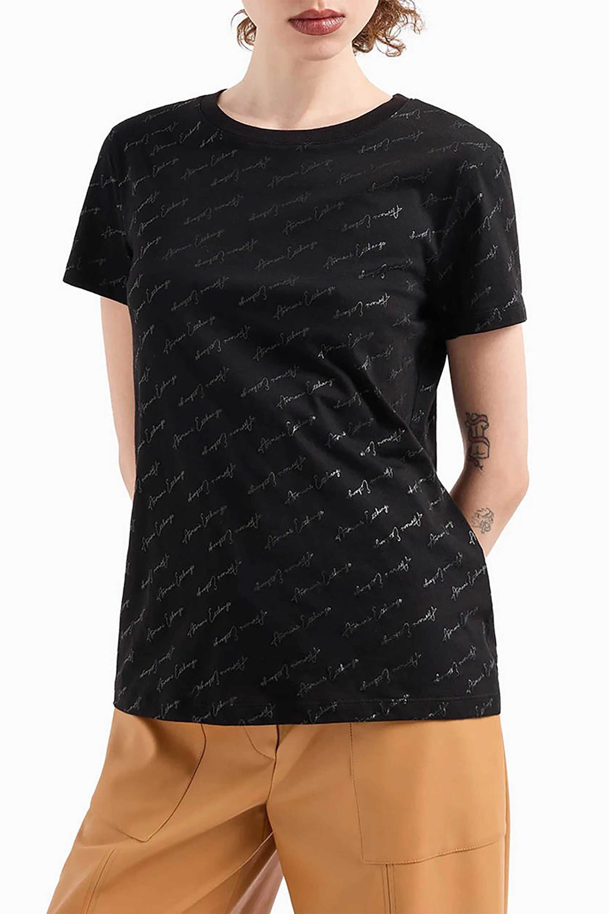  Armani Exchange γυναικείο T-shirt με all-over logo print Regular Fit - 6DYT49YJ3RZ Μαύρο 2025