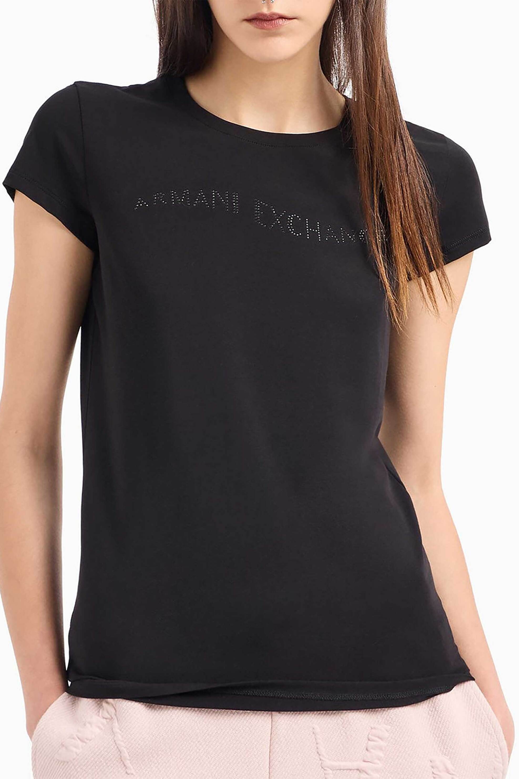  Armani Exchange γυναικείο T-shirt με λογότυπο με στρας - 6DYT57YJETZ Μαύρο 2025