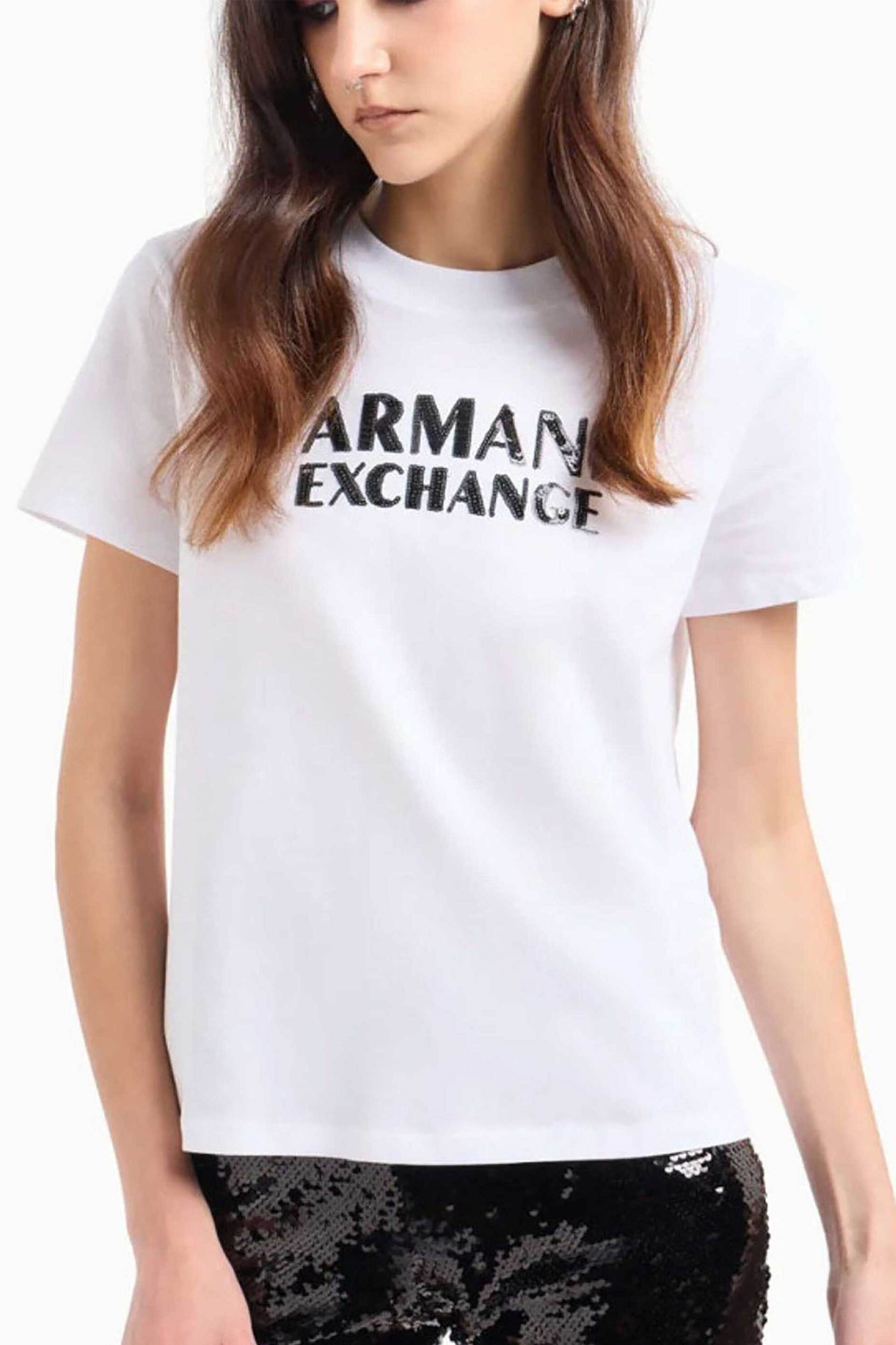  Armani Exchange γυναικείο T-shirt με λογότυπο με παγίετα - XW000060AF10354 Λευκό 2025