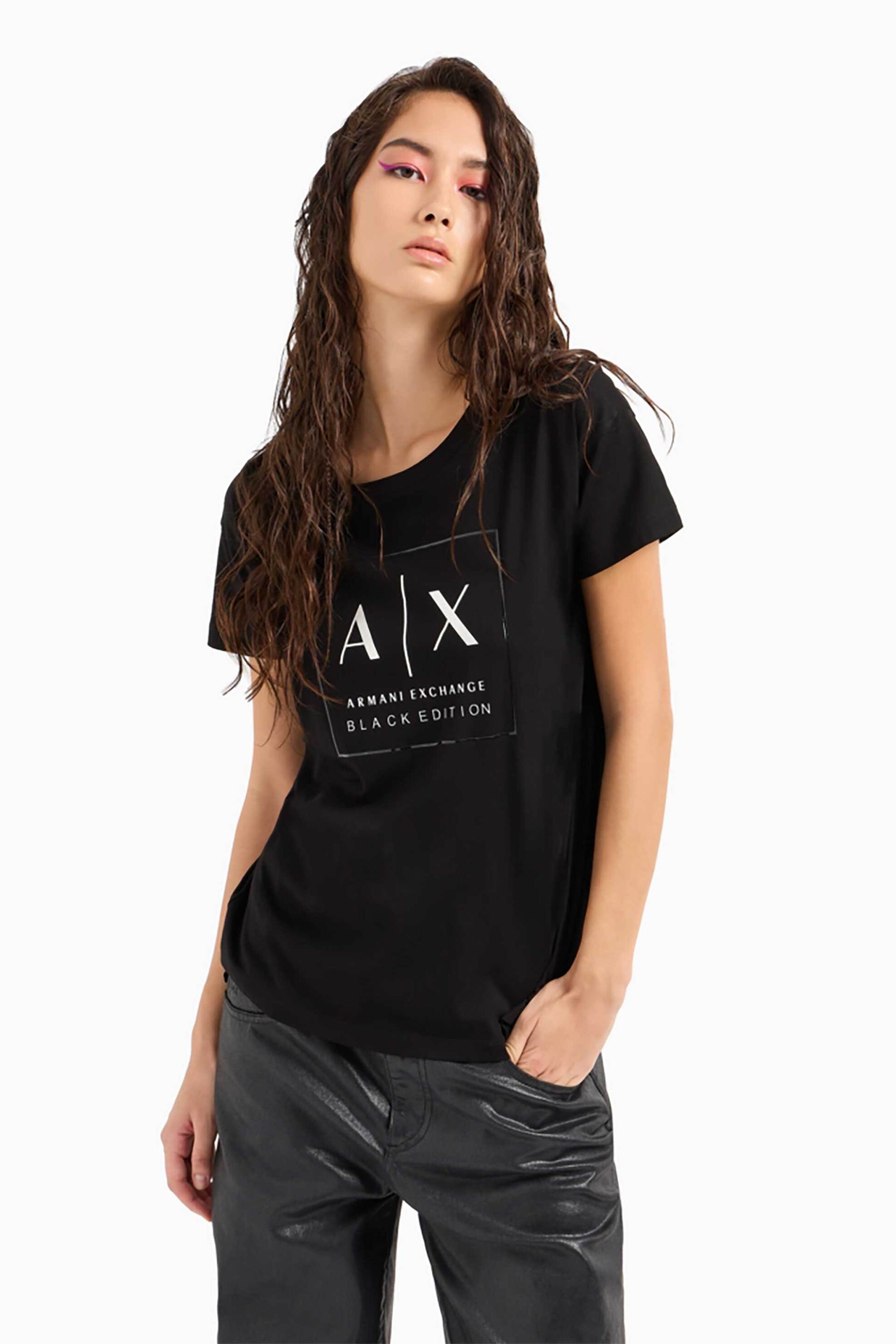  Armani Exchange γυναικείο T-shirt με contrast λογότυπο - XW000063AF10359 Μαύρο 2025