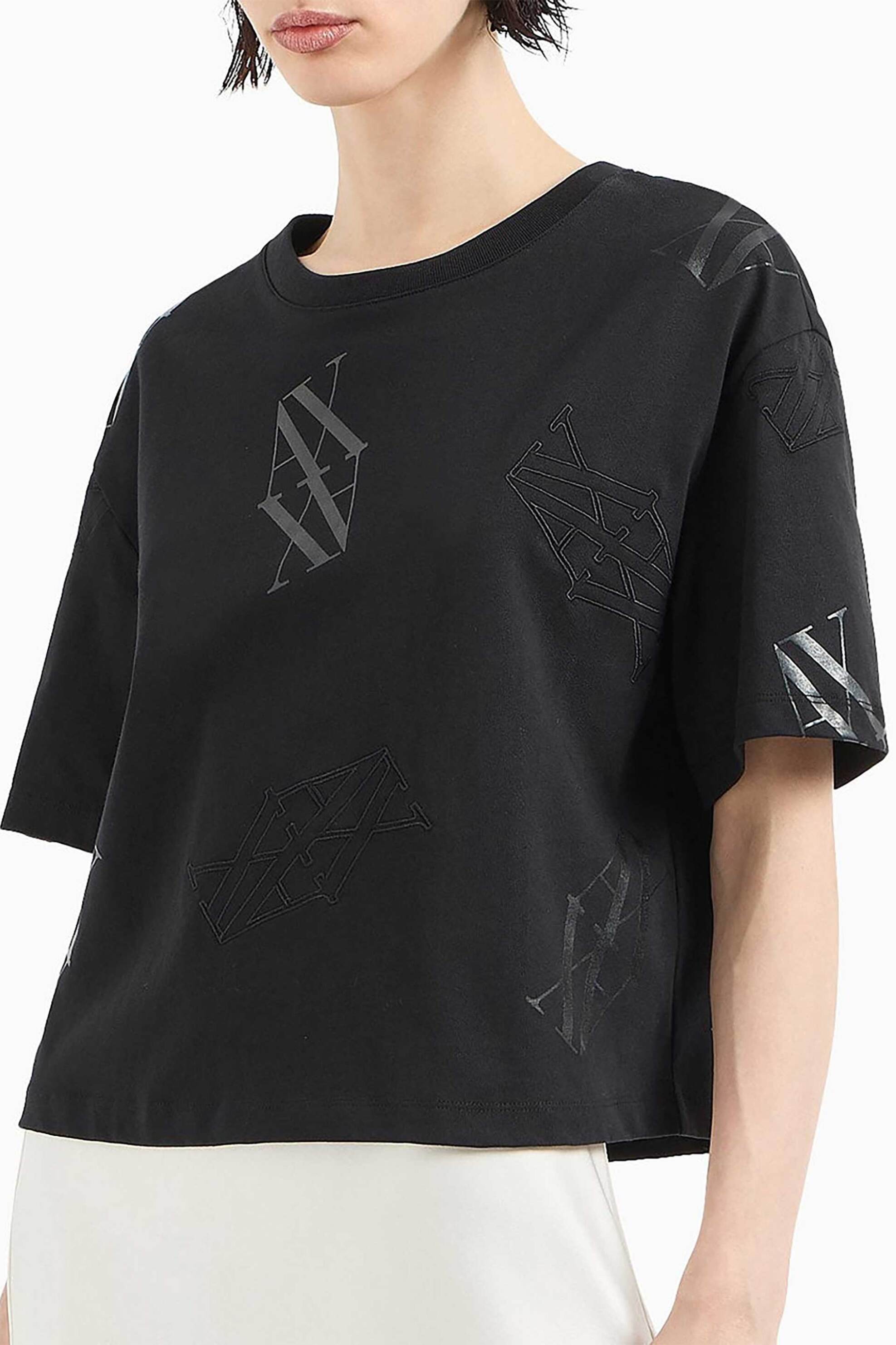  Armani Exchange γυναικείο T-shirt με all-over monogram print - 6DYT02YJNNZ Μαύρο 2025