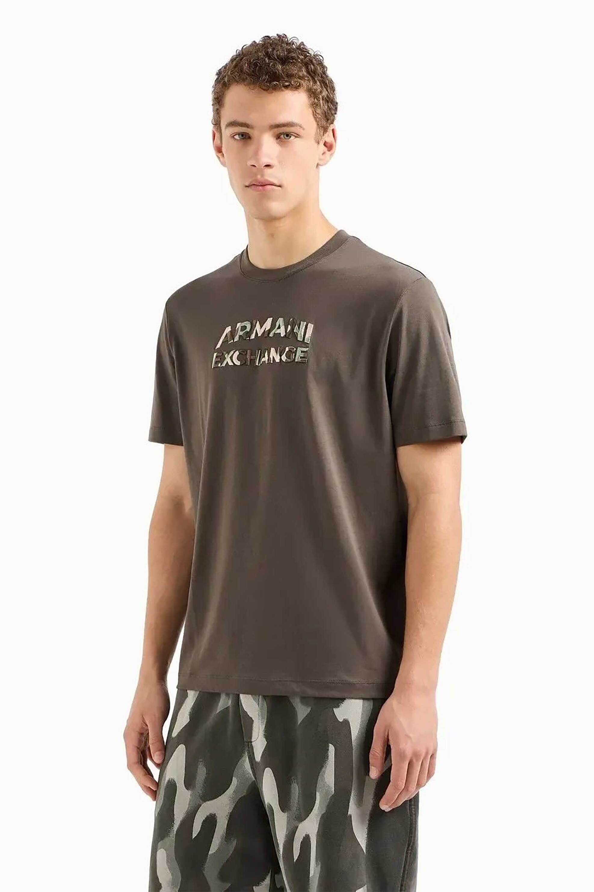 ARMANI EXCHANGE Armani Exchange ανδρικό T-shirt με λογότυπο - 6DZTHCZJBYZ Χακί