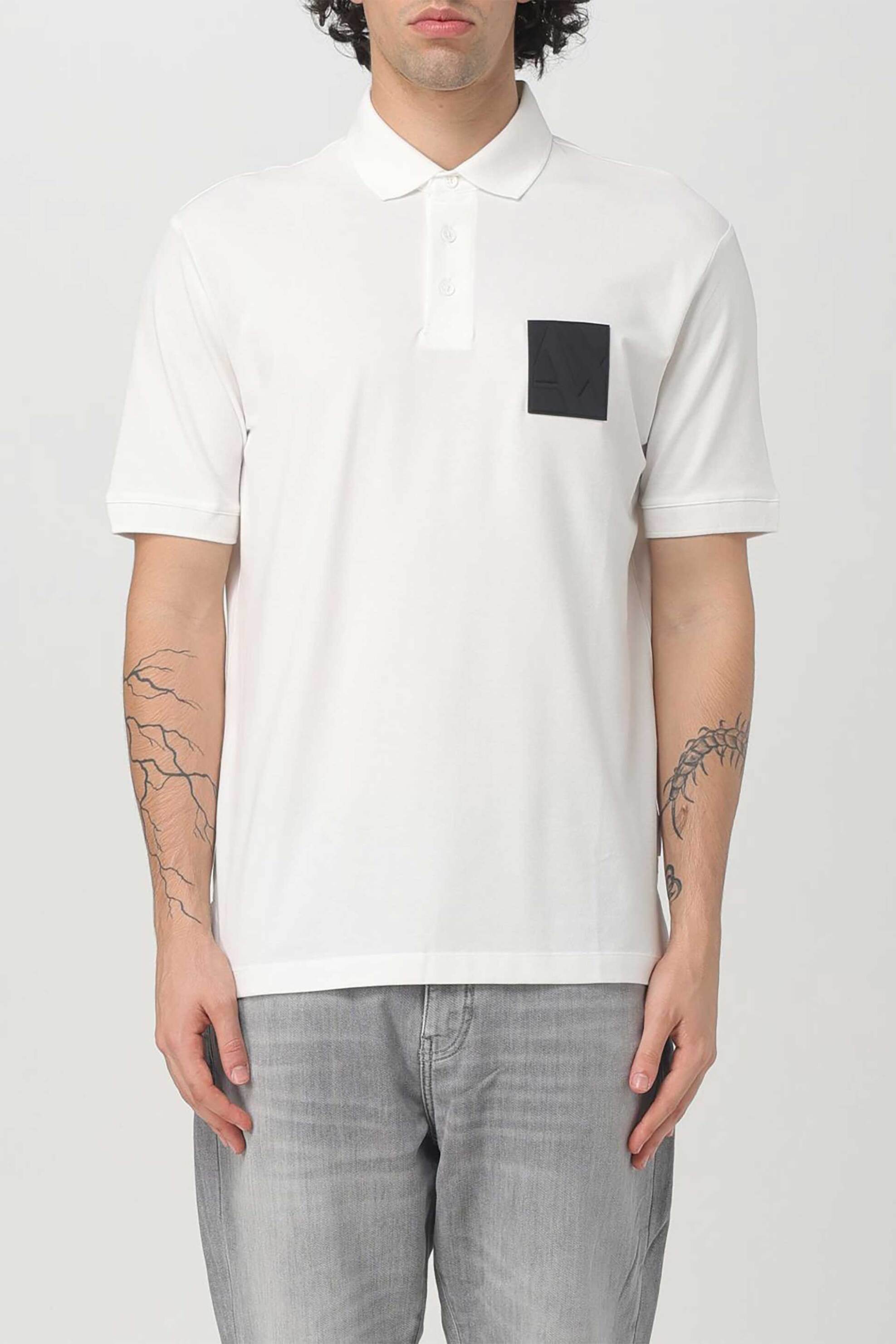 ARMANI EXCHANGE Armani Exchange ανδρική μπλούζα πόλο με contrast logo patch Regular Fit - 6DZFJHZJXHZ Λευκό