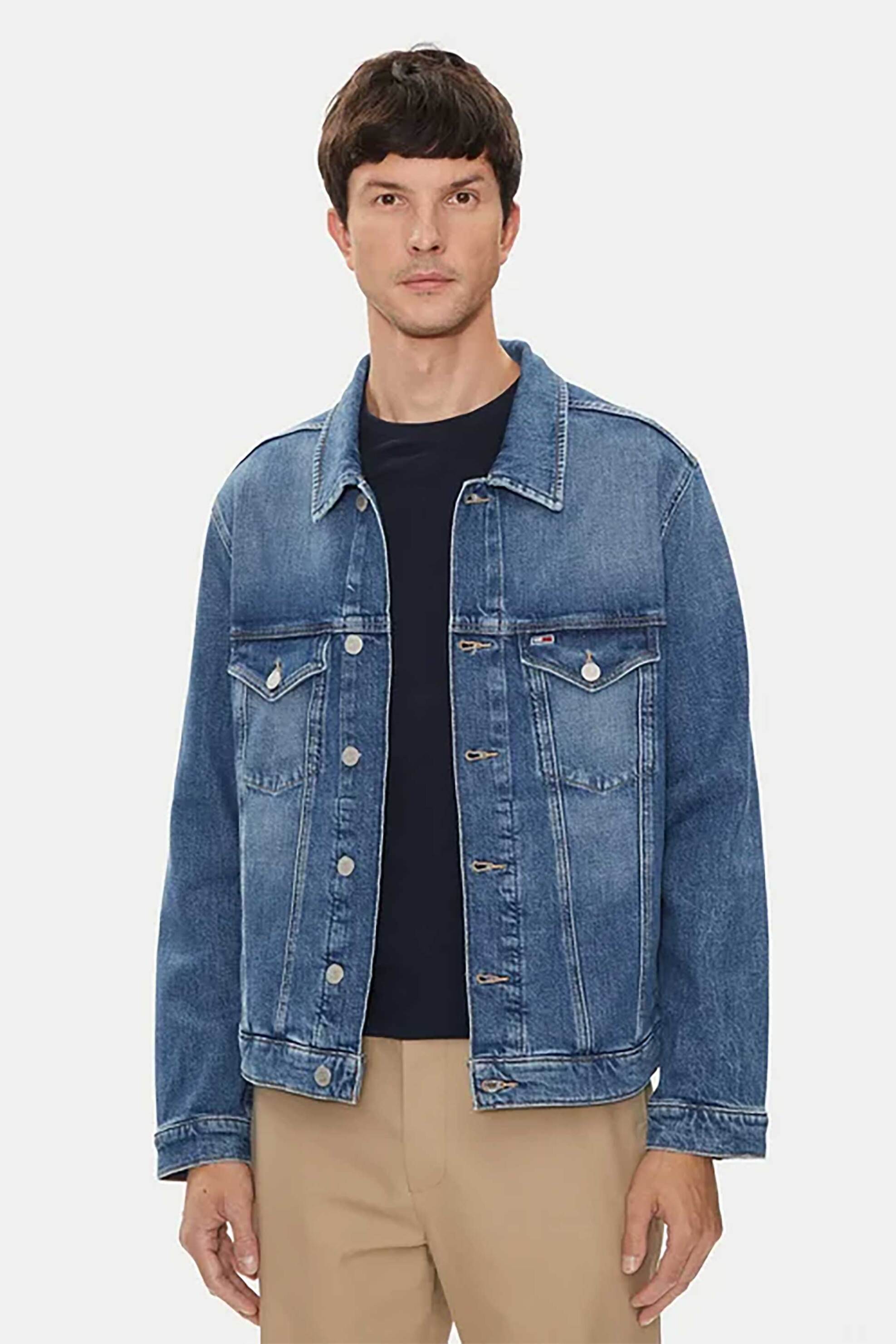 TOMMY JEANS Tommy Jeans ανδρικό denim jacket με λογότυπο Regular Fit "Yan Dm0dm20196'' - DM0DM20196 Denim Blue