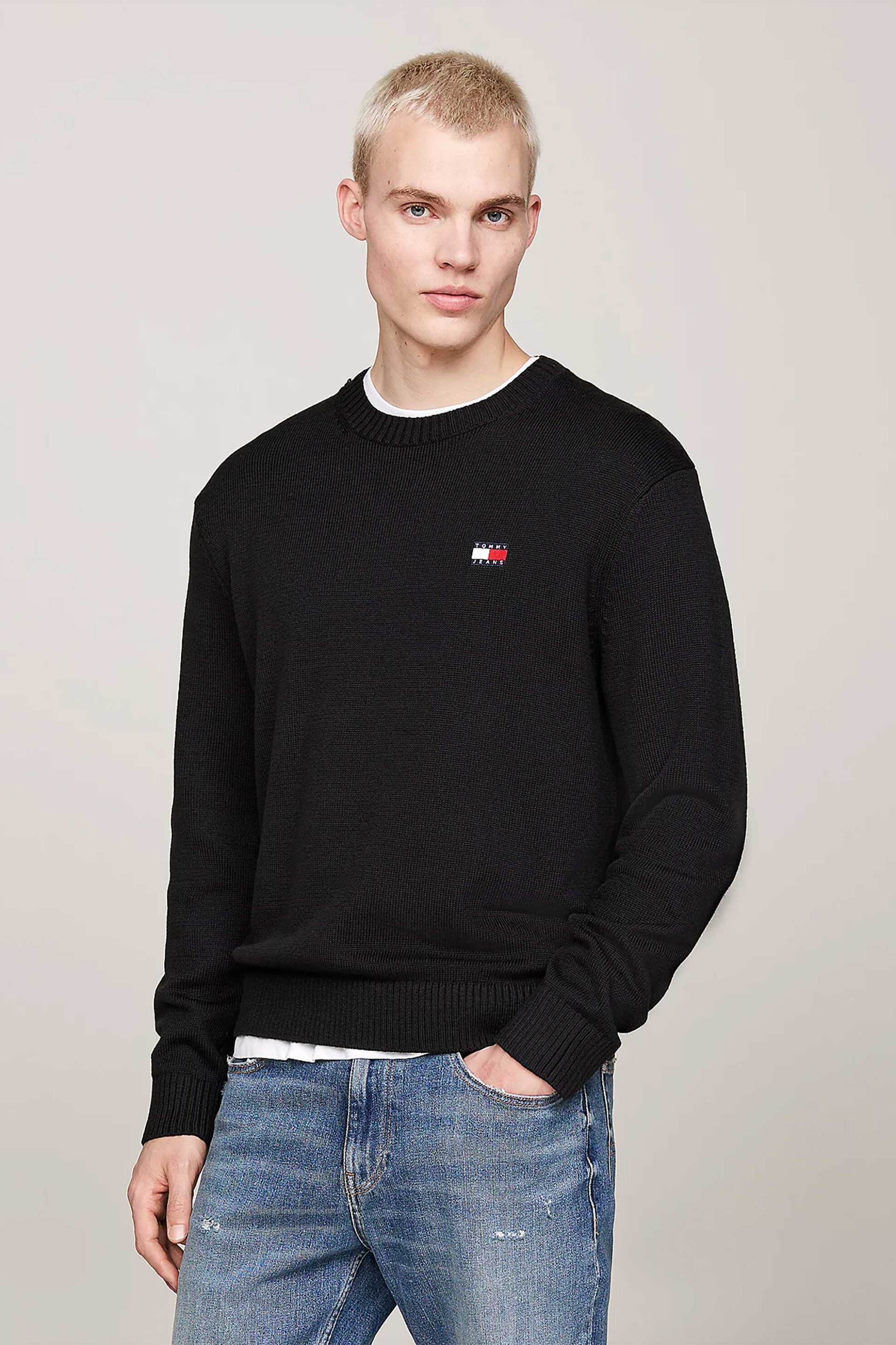 TOMMY JEANS Tommy Jeans ανδρική πλεκτή μπλούζα μονόχρωμη με κεντημένο λογότυπο Regular Fit - DM0DM20706 Μαύρο