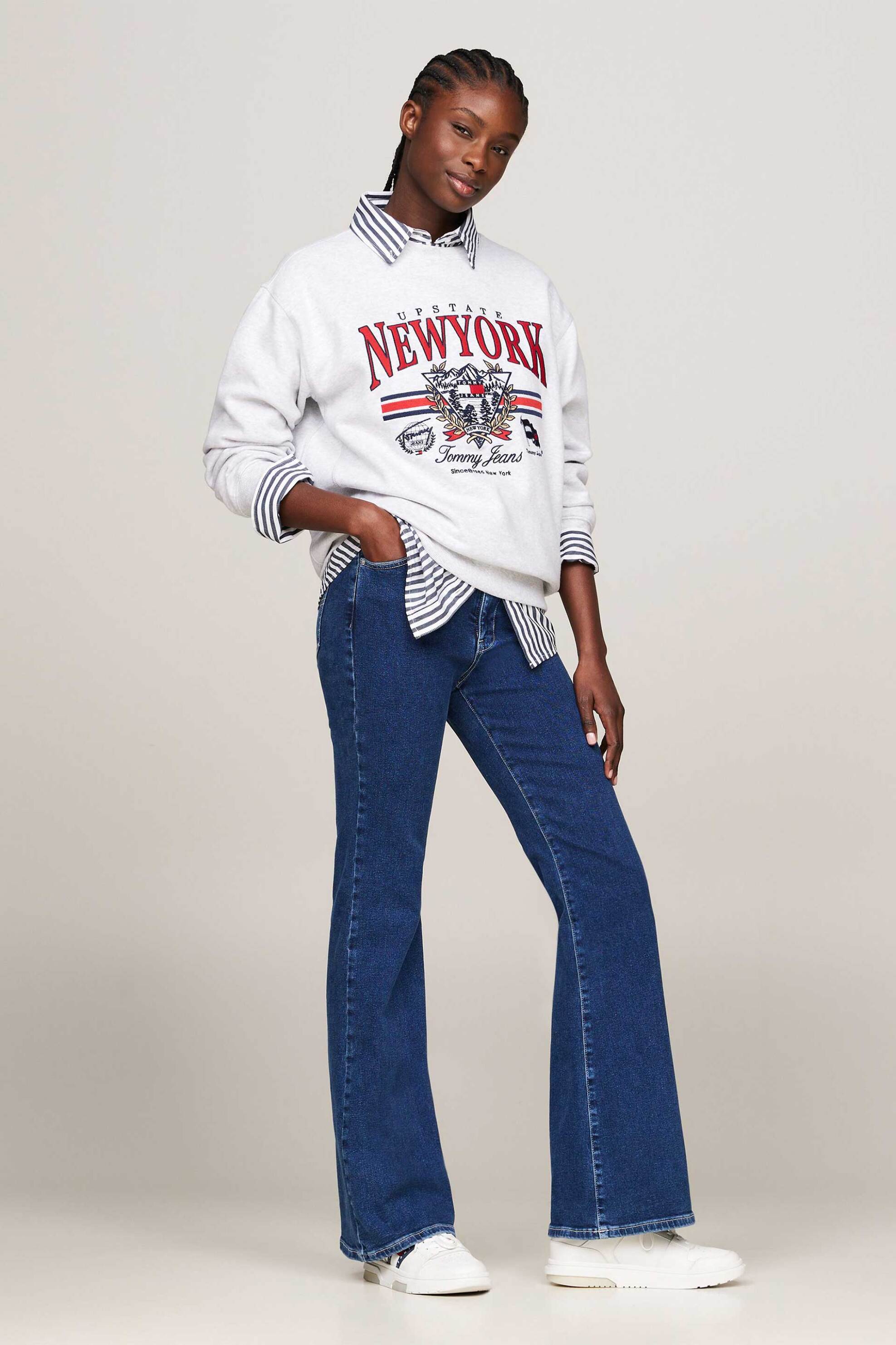  Tommy Jeans γυναικείο τζιν παντελόνι καμπάνα πεντάτσεπο ψηλόμεσο ''Sylvia'' - DW0DW18183 Denim Blue 2025