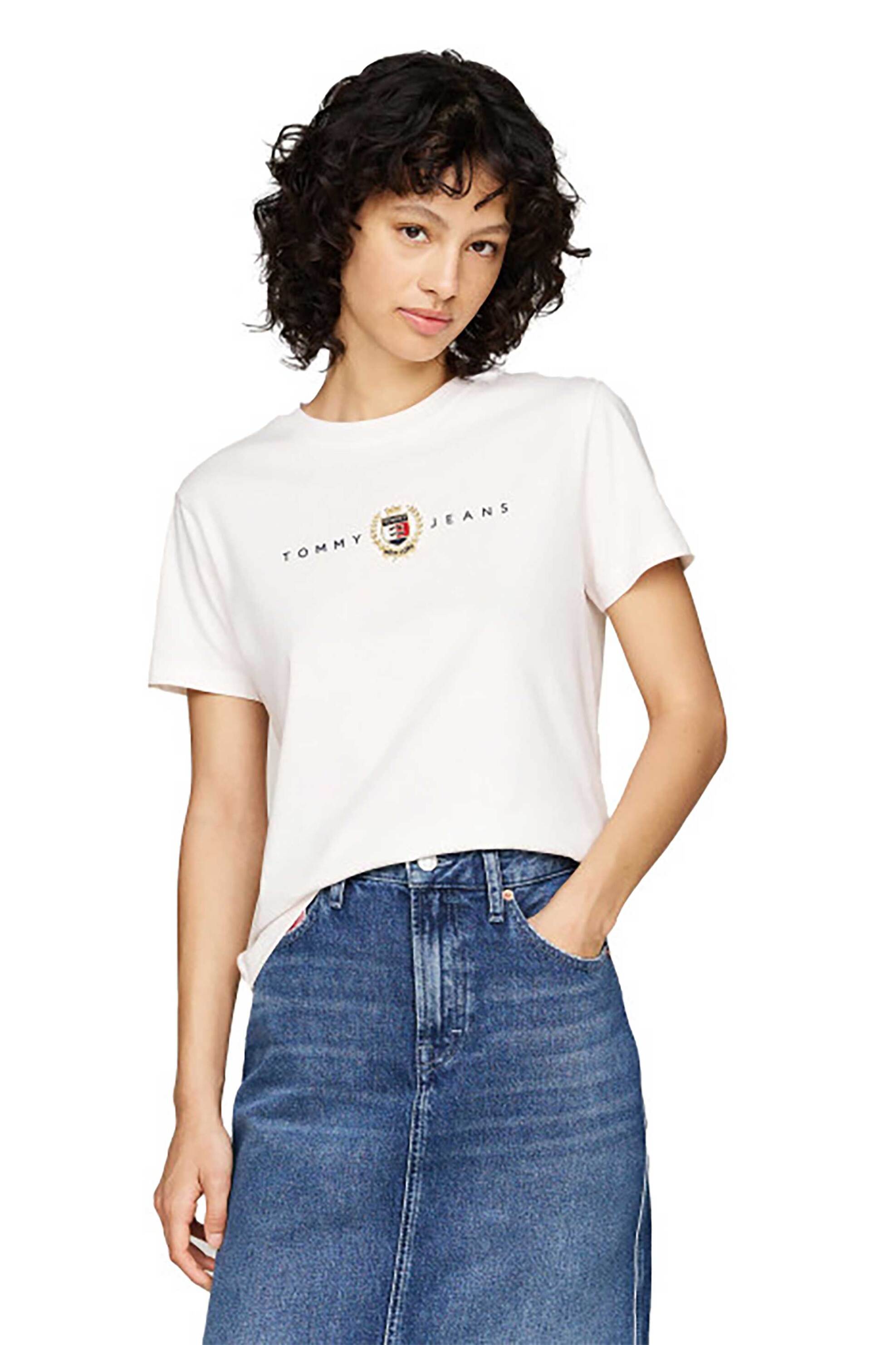  Tommy Jeans γυναικείο T-shirt μονόχρωμο με logo print - DW0DW18795 Λευκό 2025