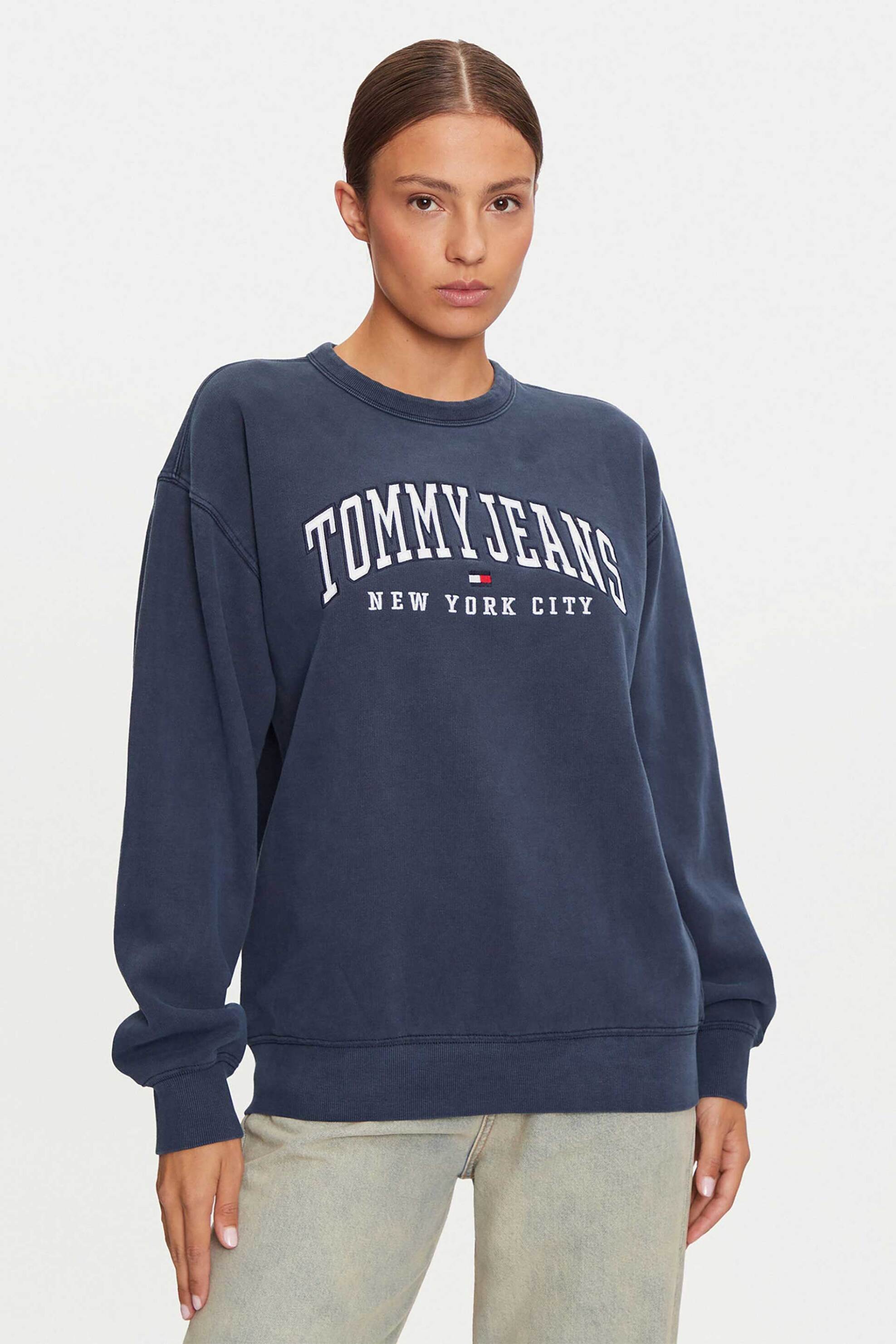  Tommy Jeans γυναικεία μπλούζα φούτερ με κεντημένο λογότυπο Regular Fit - DW0DW19824 Μπλε Σκούρο 2025