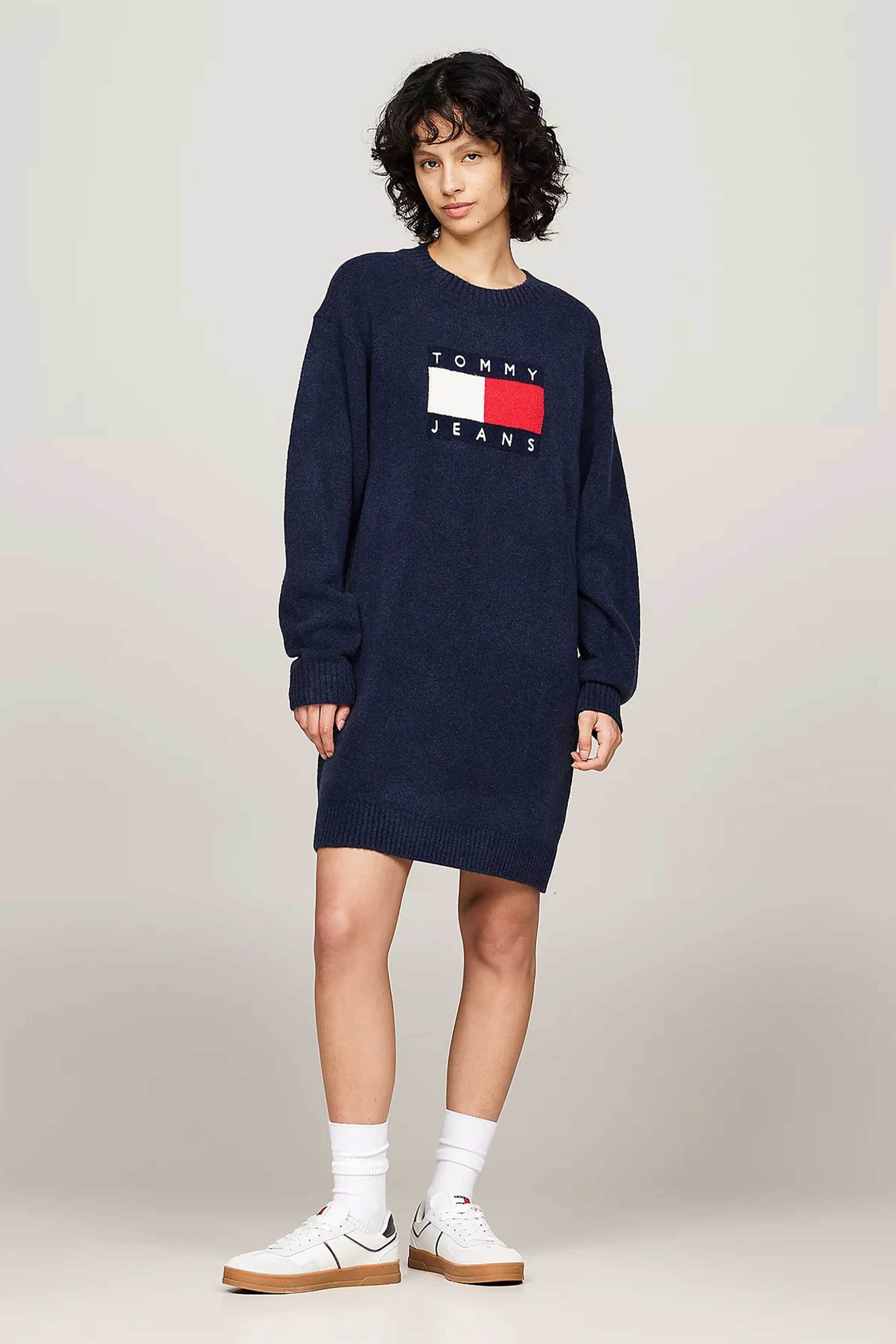  Tommy Jeans γυναικείο mini πλεκτό φόρεμα με λογότυπο και ribbed λεπτομέρειες Relaxed Fit - DW0DW18719 Μπλε Σκούρο 2025