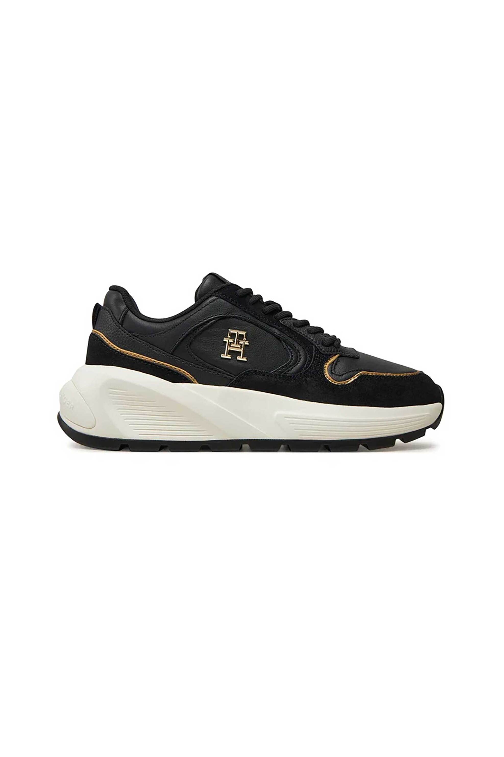  Tommy Hilfiger γυναικεία δερμάτινα sneakers με μεταλλικό monogram - FW0FW08129 Μαύρο 2025