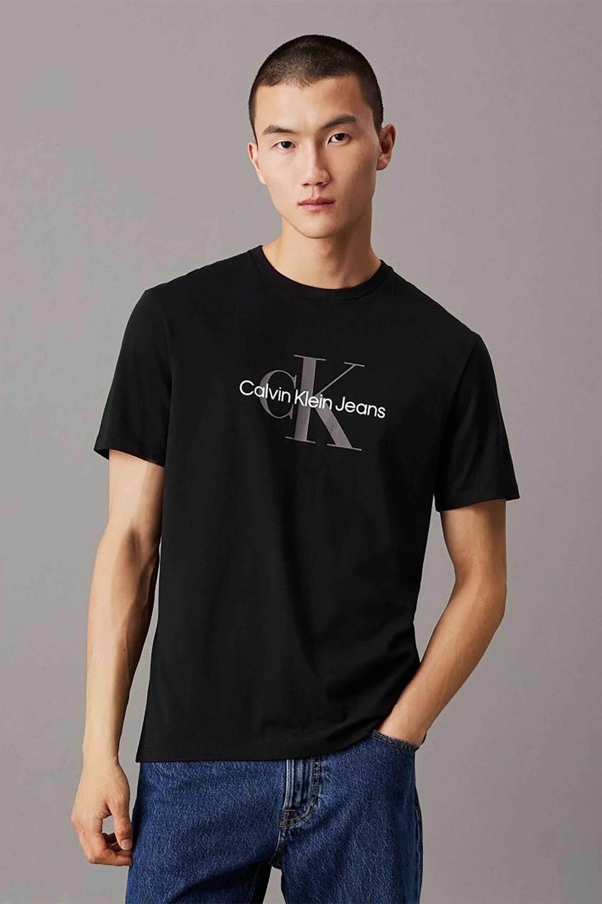 CK Jeans ανδρικό T-shirt μονόχρωμο με λογότυπο - 00040EM286 Μαύρο φωτογραφία