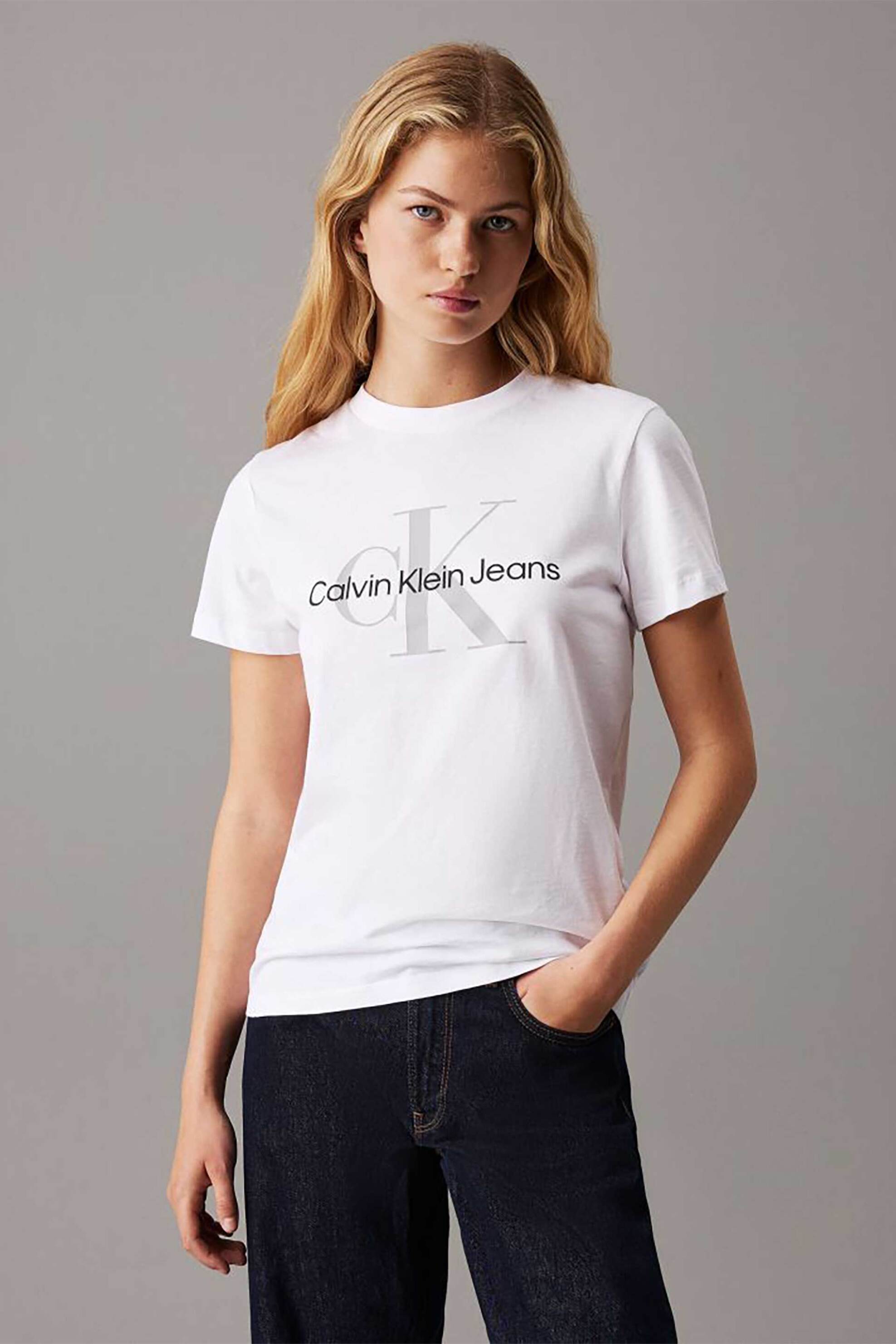  CK Jeans γυναικείο T-shirt με σταμπωτό λογότυπο Regular Fit - 00040WL260 Λευκό 2025