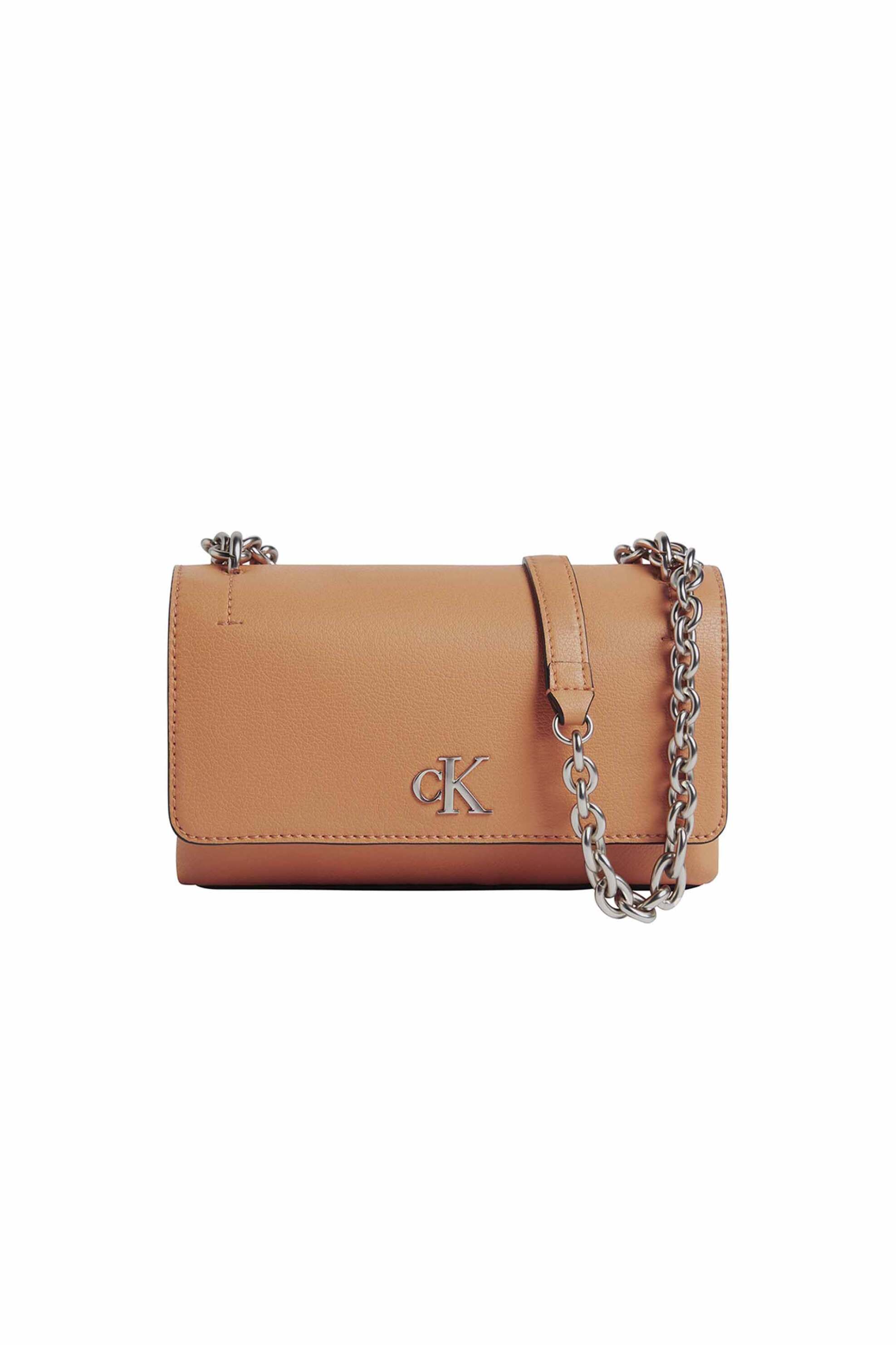  CK Jeans γυναικείο mini bag μονόχρωμο με μεταλλικό μονόγραμμα - K60K612233 Καφέ Ανοιχτό 2025