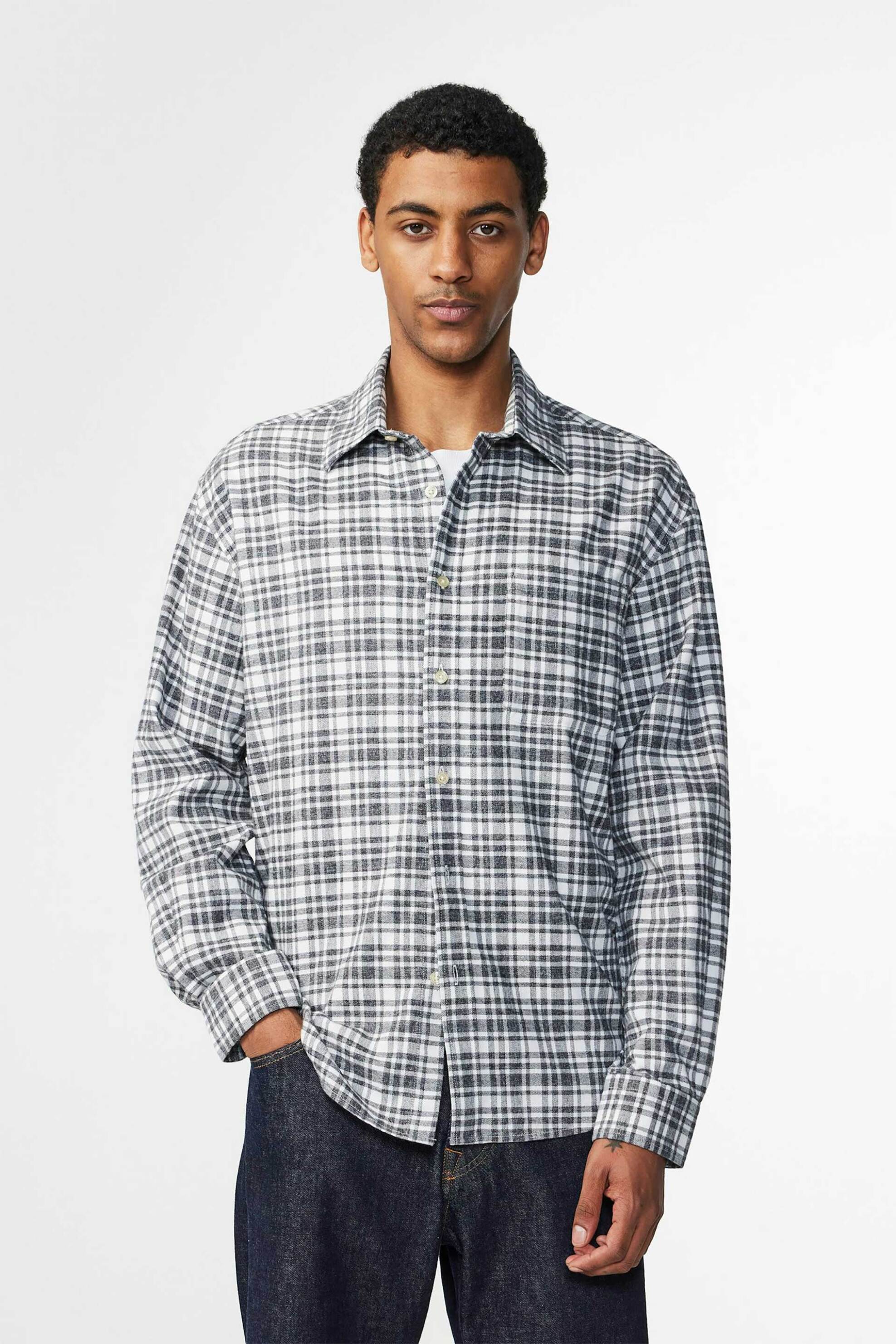 NN.07 NN.07 ανδρικό πουκάμισο flannel με καρό σχέδιο Regular Fit "Deon" - 2465465229 Γκρι