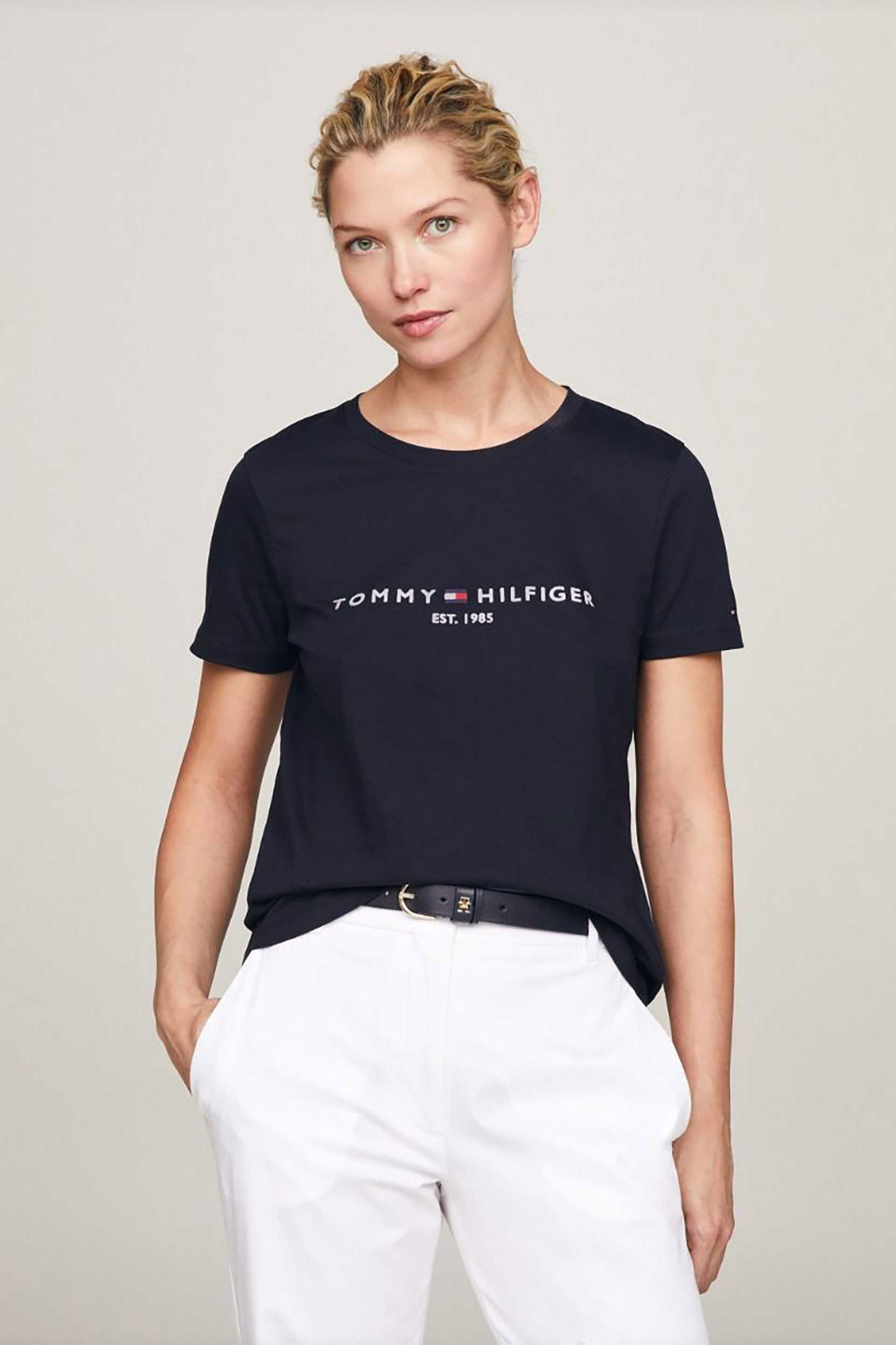  Tommy Hilfiger γυναικείο βαμβακερό T-shirt μονόχρωμο με contrast logo print - WW0WW31999 Σκούρο Μπλε 2025