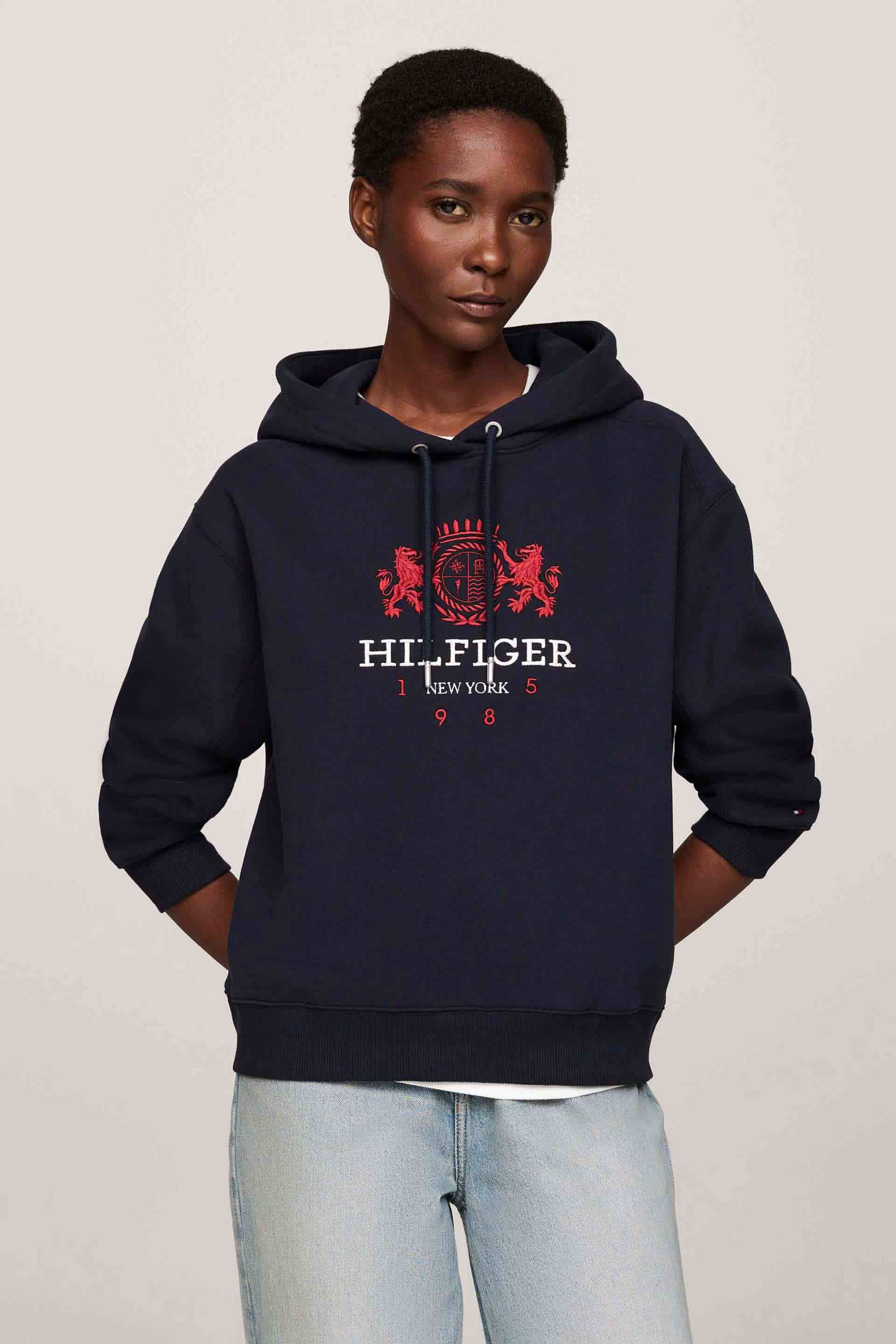  Tommy Hilfiger γυναικεία μπλούζα φούτερ με κουκούλα και λογότυπο Regular Fit - WW0WW42888 Σκούρο Μπλε 2025