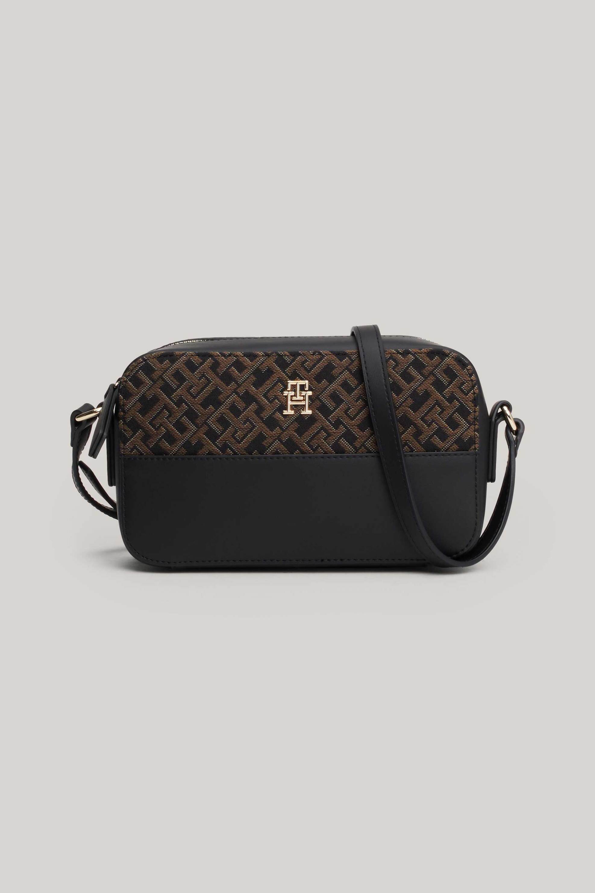  Tommy Hilfiger γυναικεία τσάντα crossbody με monogram print και μεταλλικό μονόγραμμα - AW0AW17073 Μαύρο 2025