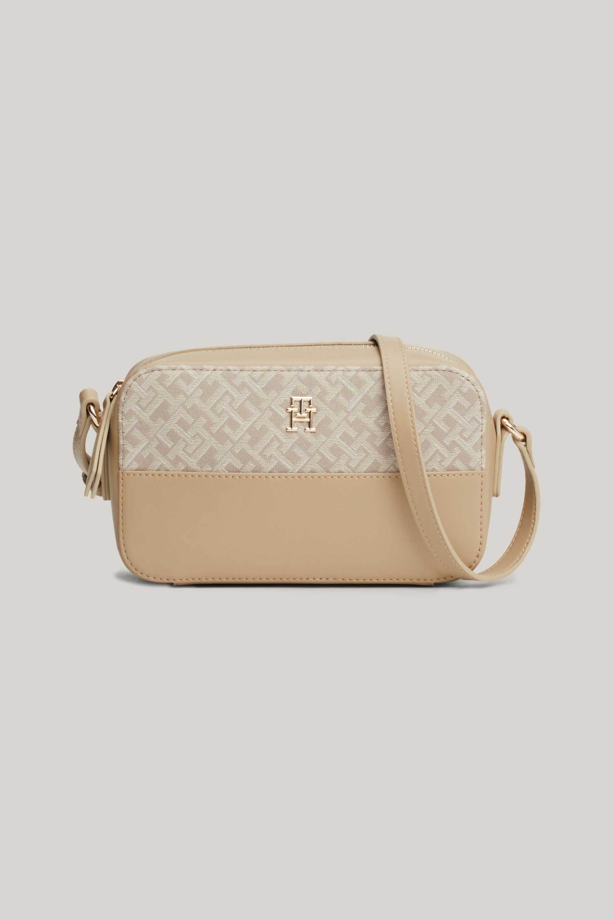  Tommy Hilfiger γυναικεία τσάντα crossbody με monogram print και μεταλλικό μονόγραμμα - AW0AW17073 Μπεζ 2025