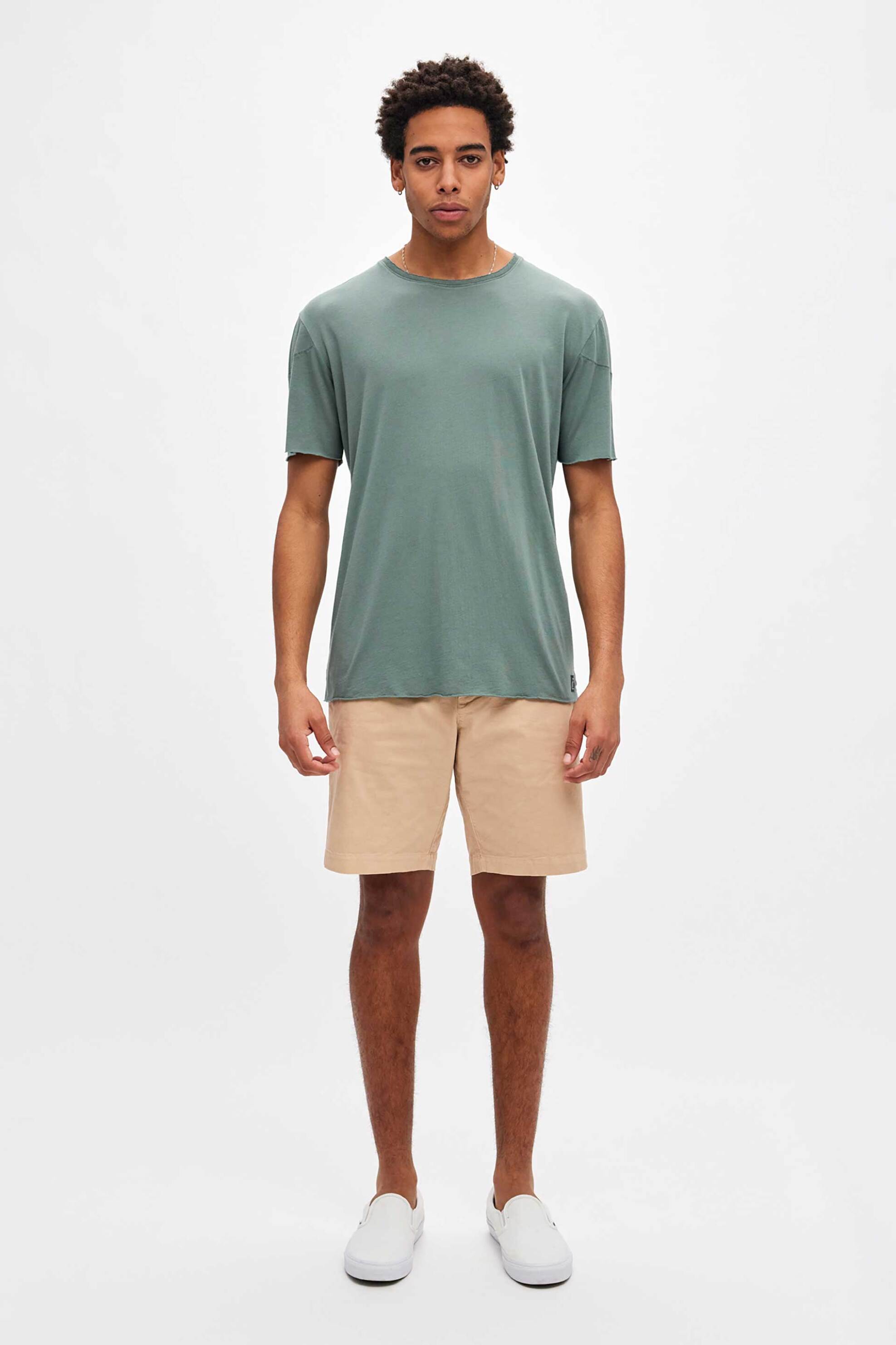 Dirty Laundry ανδρικό μονόχρωμο T-shirt με διακοσμητικά γαζιά Regular Fit - DLMT000559 Πράσινο
