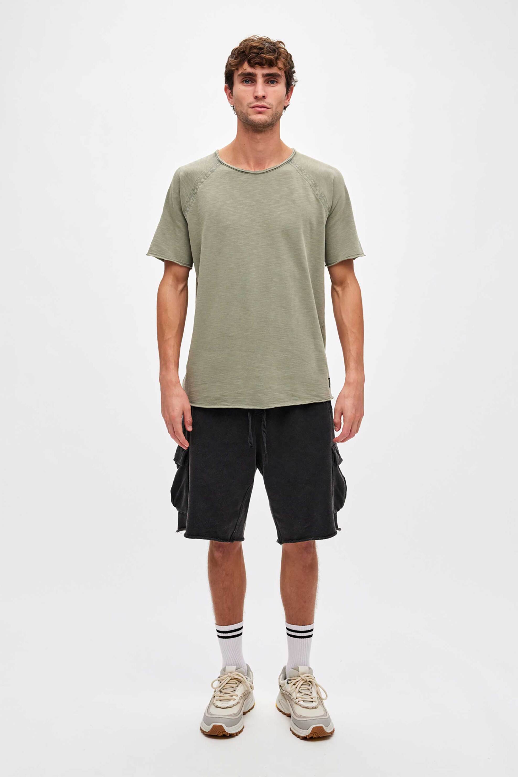 Dirty Laundry ανδρικό μονόχρωμο T-shirt με reglan μανίκια Regular Fit - DLMT000564 Λαδί