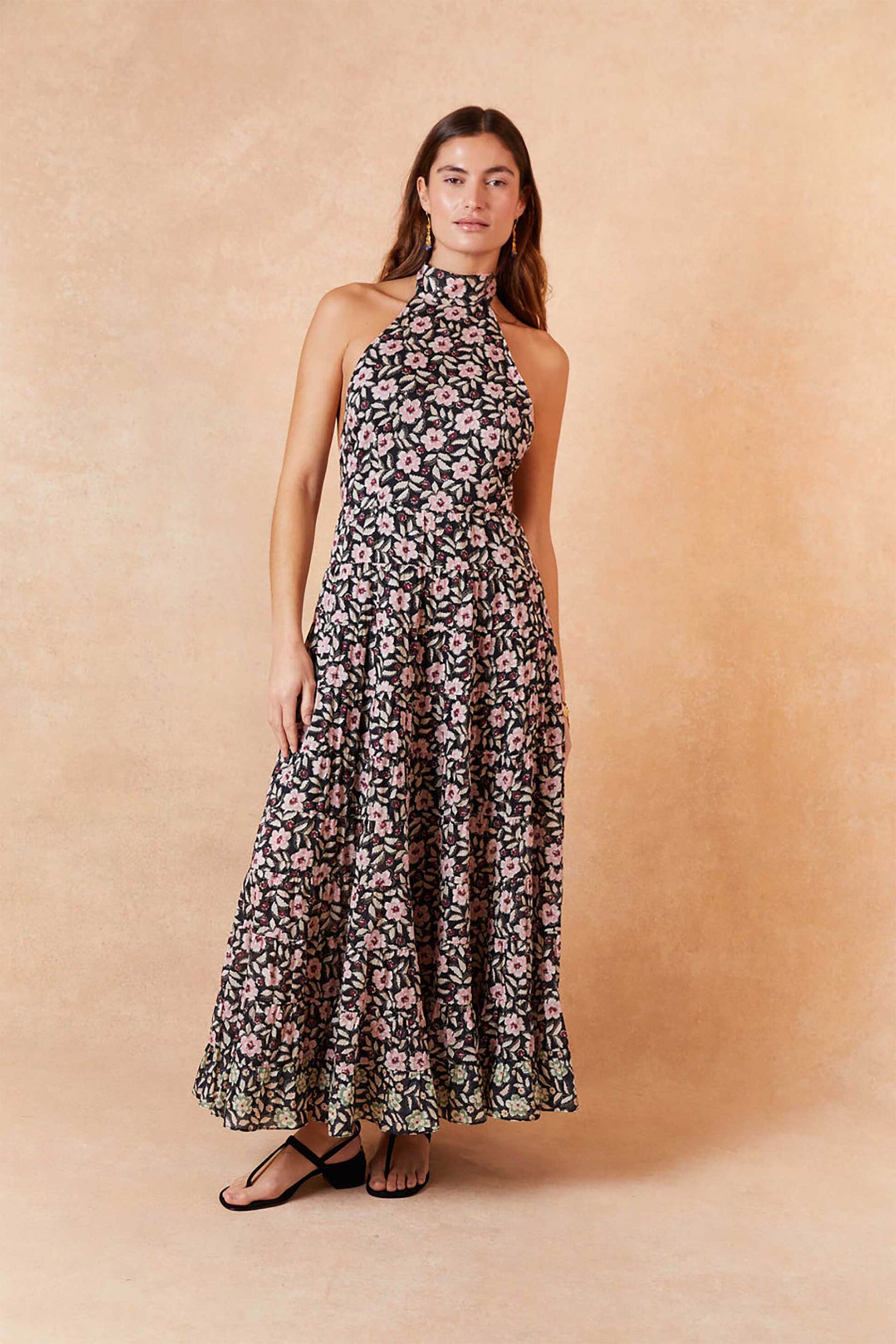  Rixo γυναικείο maxi φόρεμα βαμβακερό με floral print 