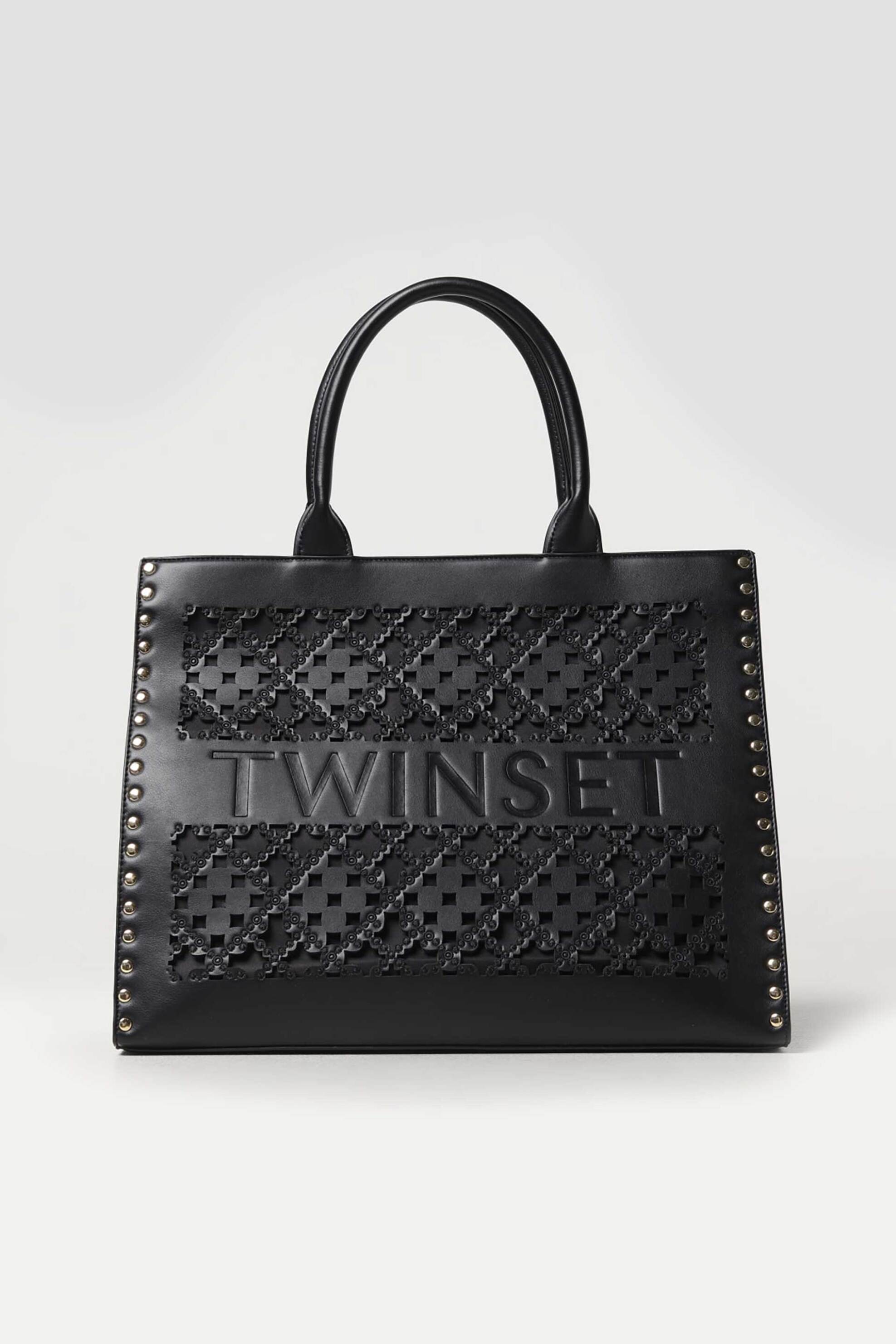  Twinset γυναικεία τσάντα ώμου shopper με ανάγλυφο σχέδιο - 242TB7370 Μαύρο 2025