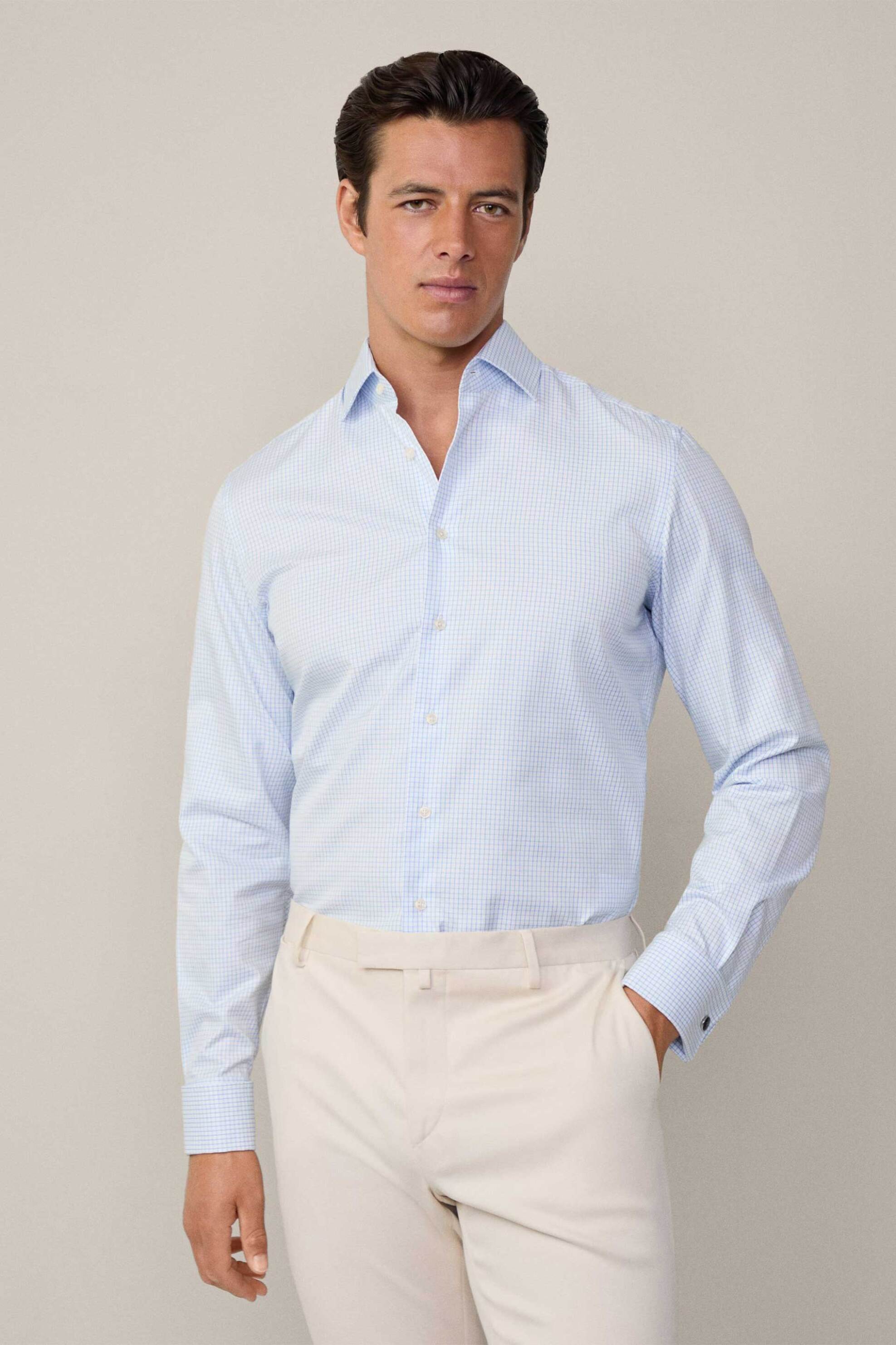 HACKETT Hackett ανδρικό πουκάμισο με καρό σχέδιο Tailored Fit - HM3010098 Μπλε Ανοιχτό