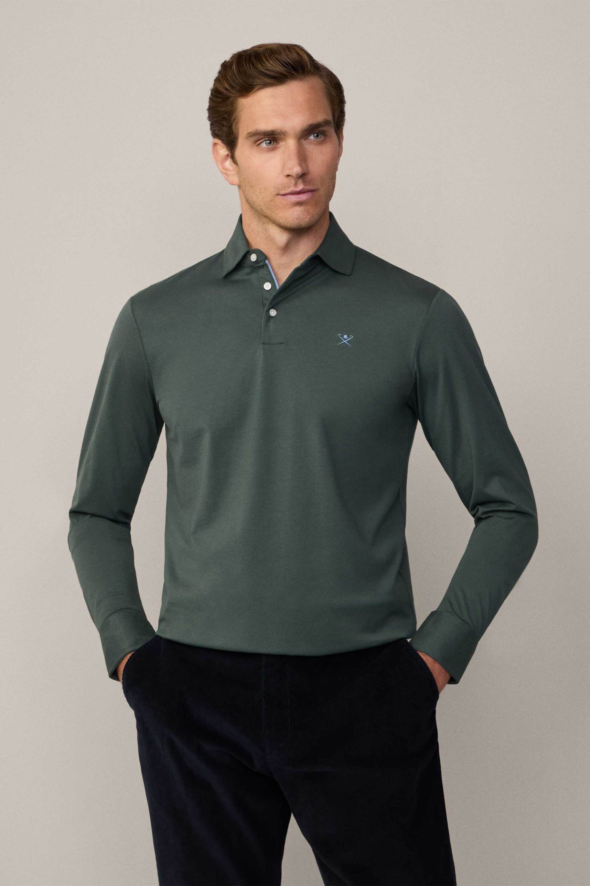 HACKETT Hackett ανδρική πόλο μπλούζα με κεντημένο logo Classic Fit - HM550970 Πράσινο Σκούρο