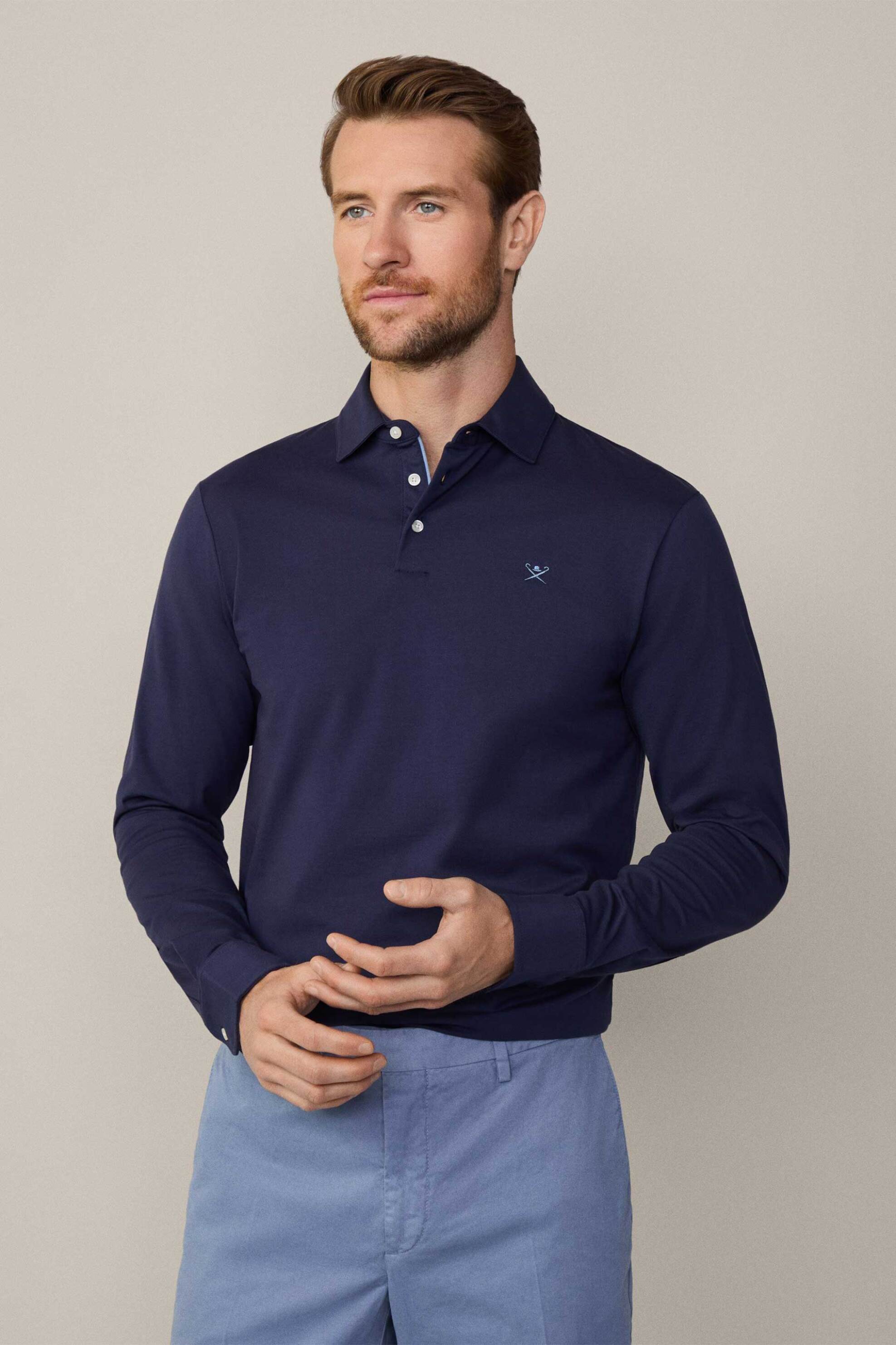 HACKETT Hackett ανδρική πόλο μπλούζα με κεντημένο logo Classic Fit - HM550970 Μπλε Σκούρο