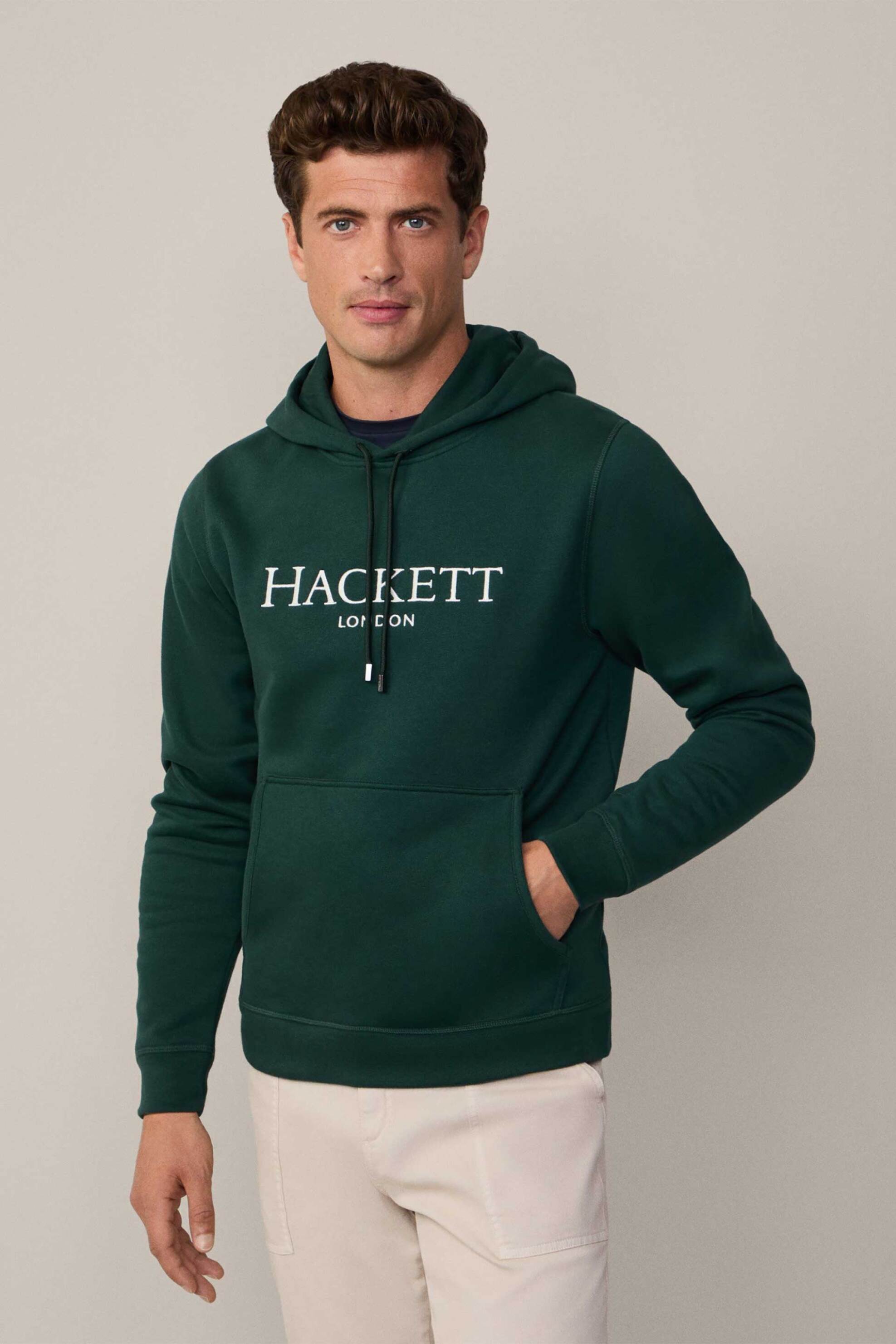 HACKETT Hackett ανδρική μπλούζα φούτερ με κουκούλα και κεντημένο λογότυπο Classic Fit - HM581289 Πράσινο Σκούρο