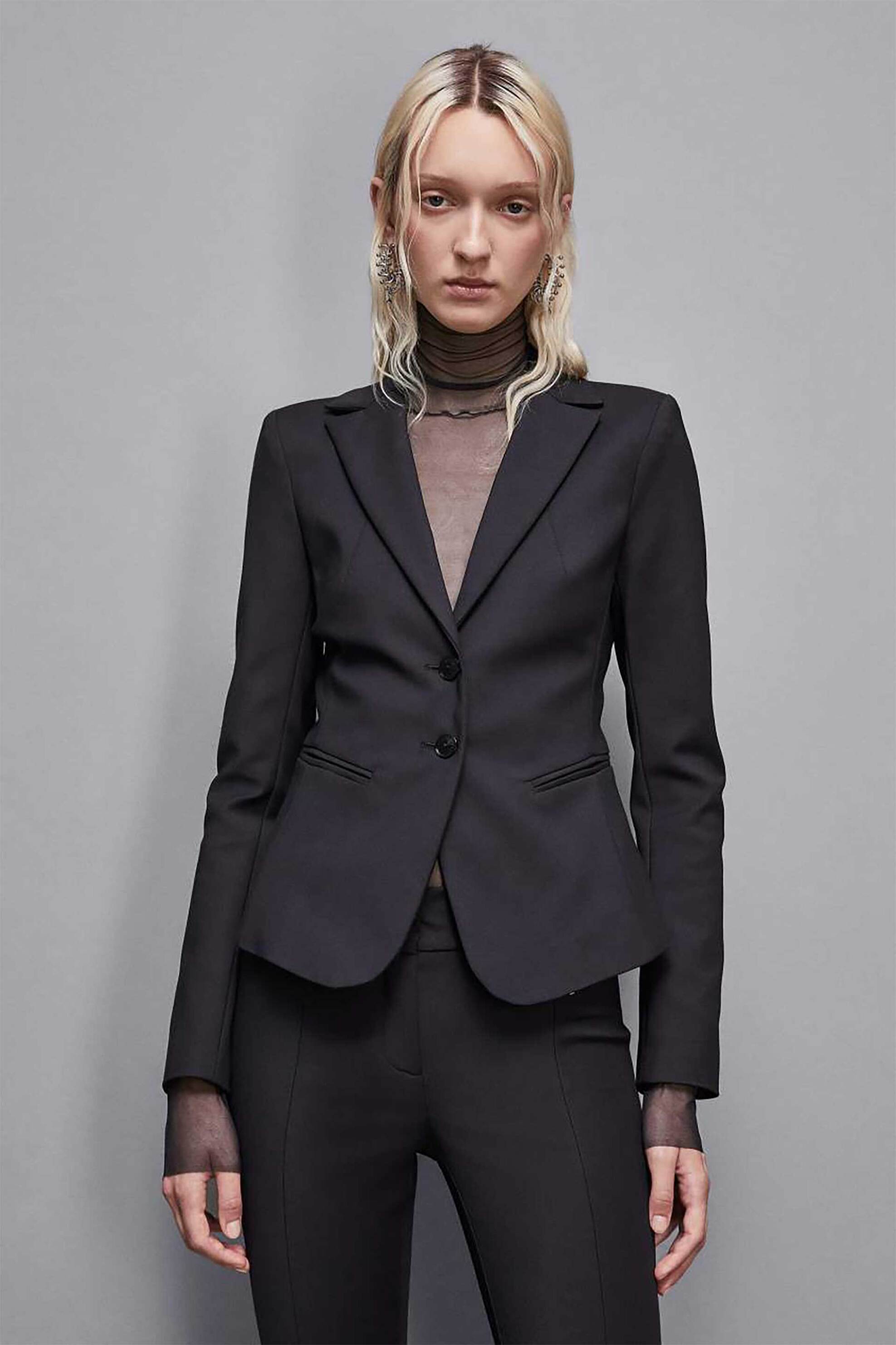  Patrizia Pepe γυναικείο σακάκι μονόχρωμο Slim Fit - CSA112AQ39 Μαύρο 2025