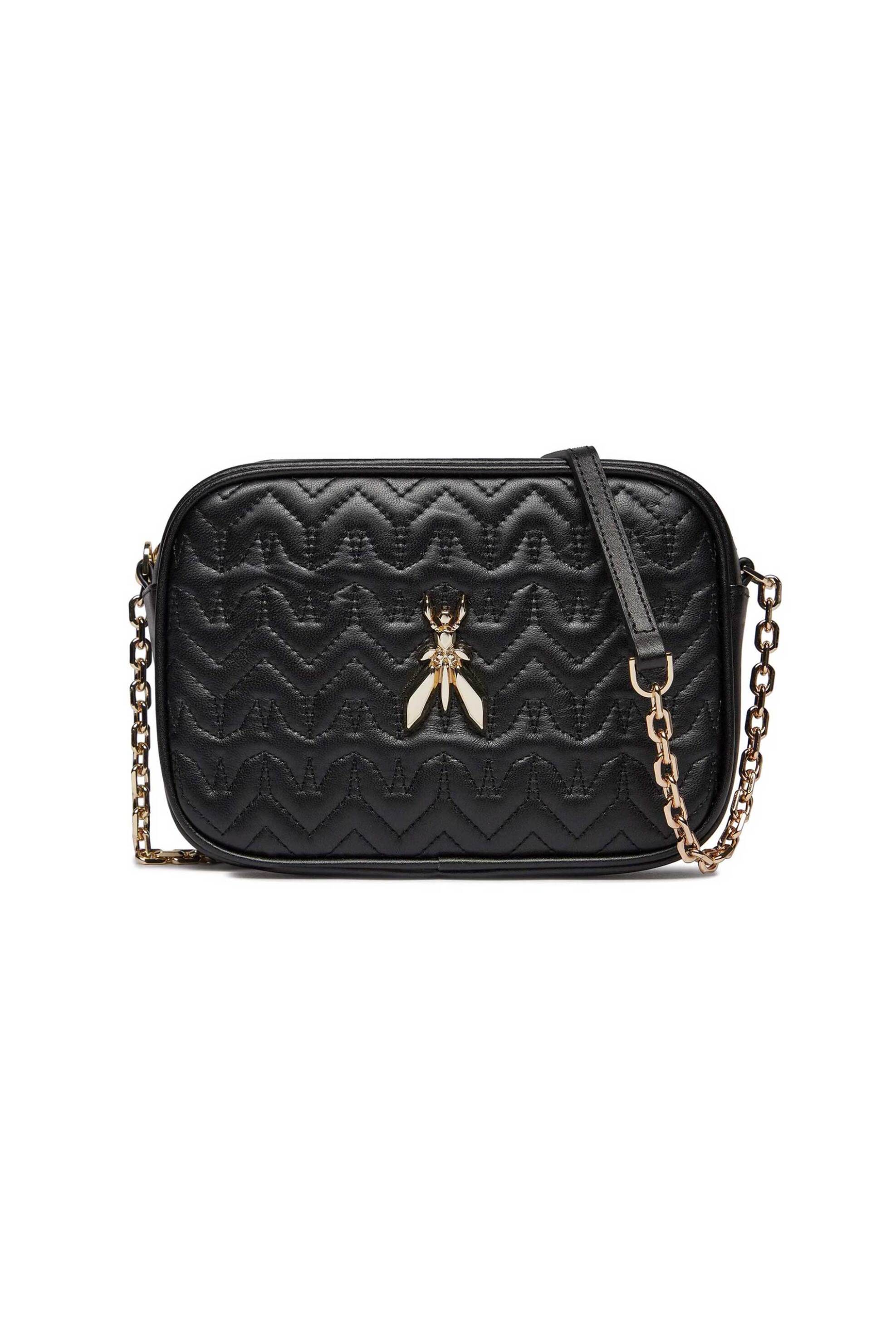  Patrizia Pepe γυναικεία τσάντα crossbody με ανάγλυφο σχέδιο και μεταλλικό λογότυπο - 2B0071L082 Μαύρο 2025