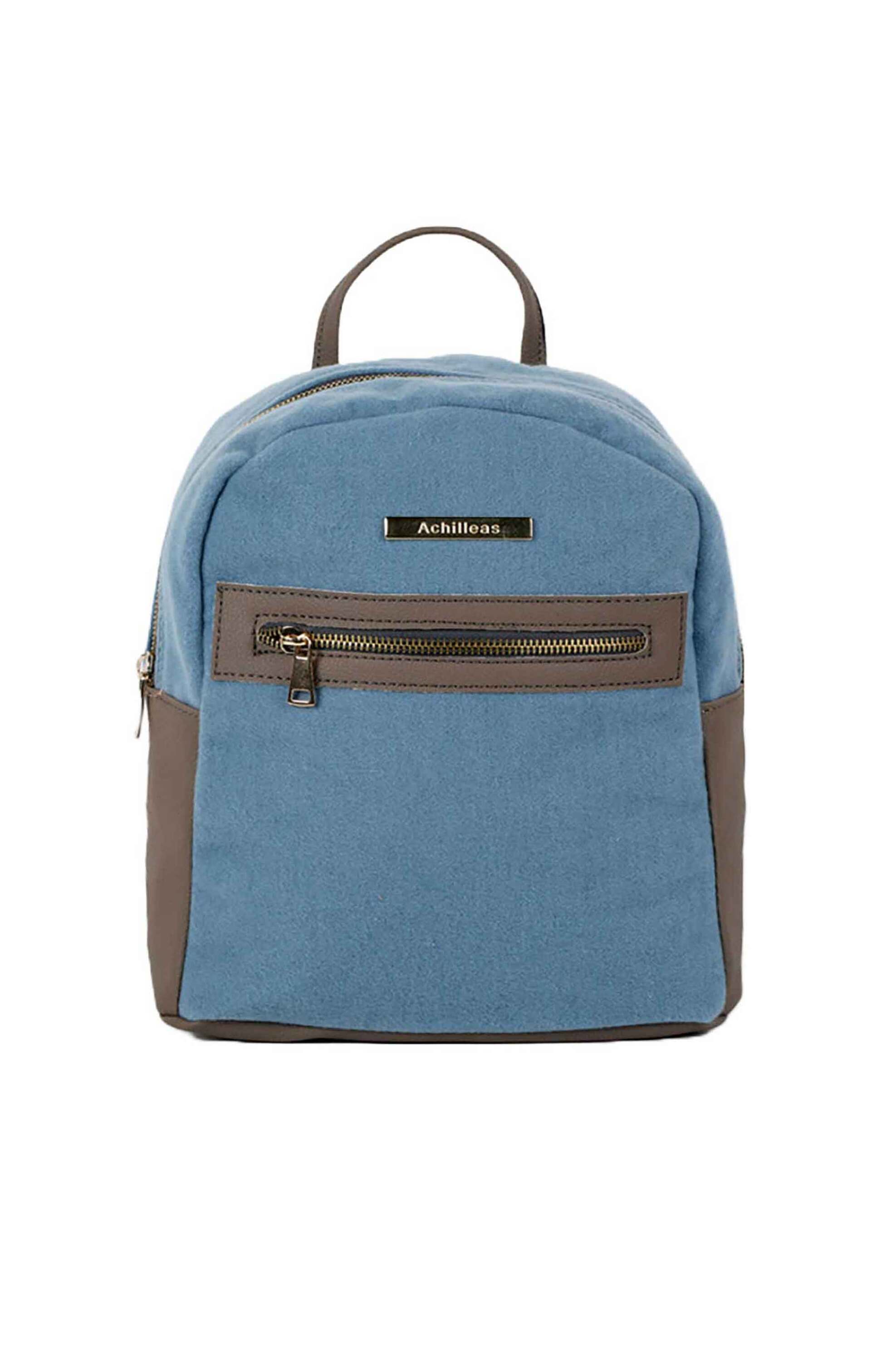 ACHILLEAS ACCESSORIES Achilleas Accessories γυναικείο βελουτέ backpack με μεταλλικό λογότυπο - 95001425 Μπλε Ανοιχτό