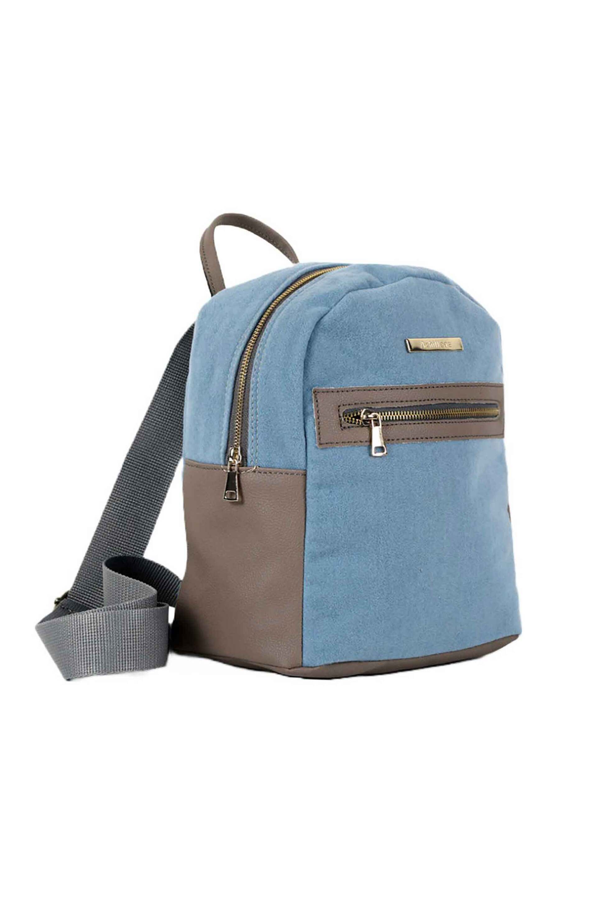 Achilleas Accessories γυναικείο βελουτέ backpack με μεταλλικό λογότυπο - 95001425 Μπλε Ανοιχτό φωτογραφία