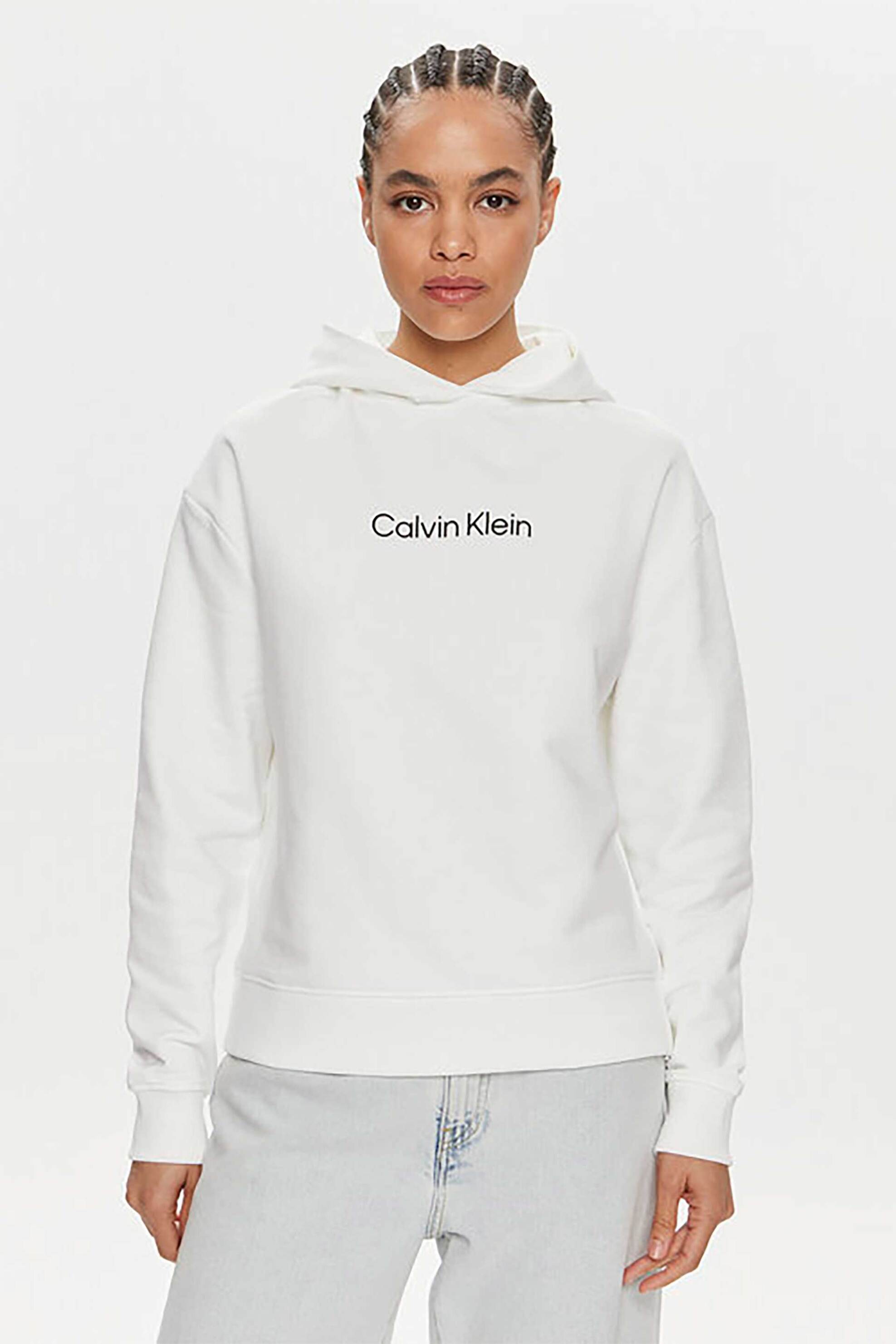 Calvin Klein Calvin Klein γυναικεία μπλούζα φούτερ με κουκούλα και λογότυπο Regular Fit - K20K205449 Λευκό 2025