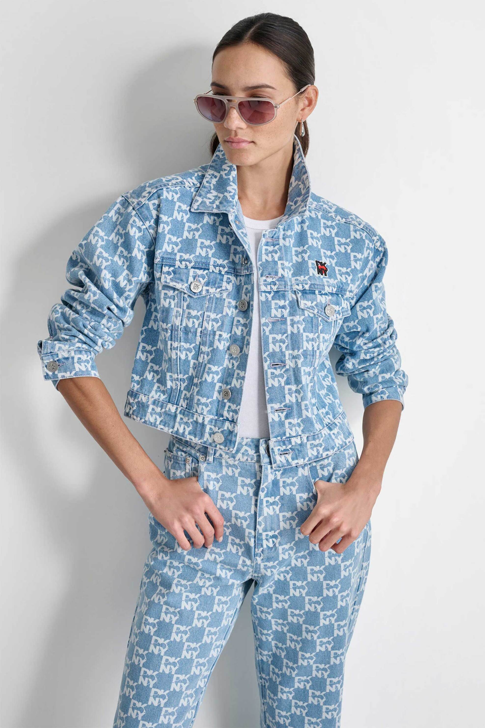  DKNY γυναικείο denim jacket με all-over logo print - D2B4A115 Denim Blue Ανοιχτό 2025