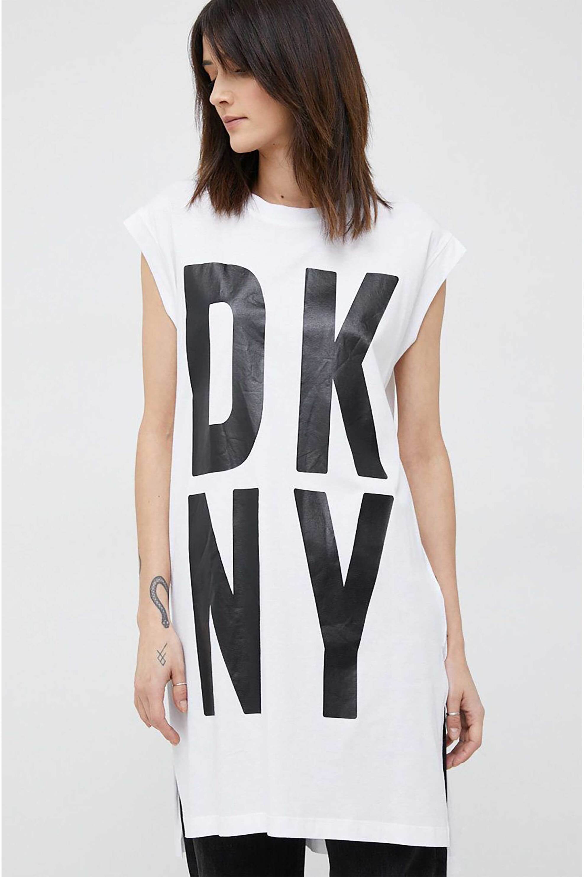  DKNY γυναικεία μακριά μπλούζα με σταμπωτό λογότυπο - P1RHRB2M Λευκό 2025